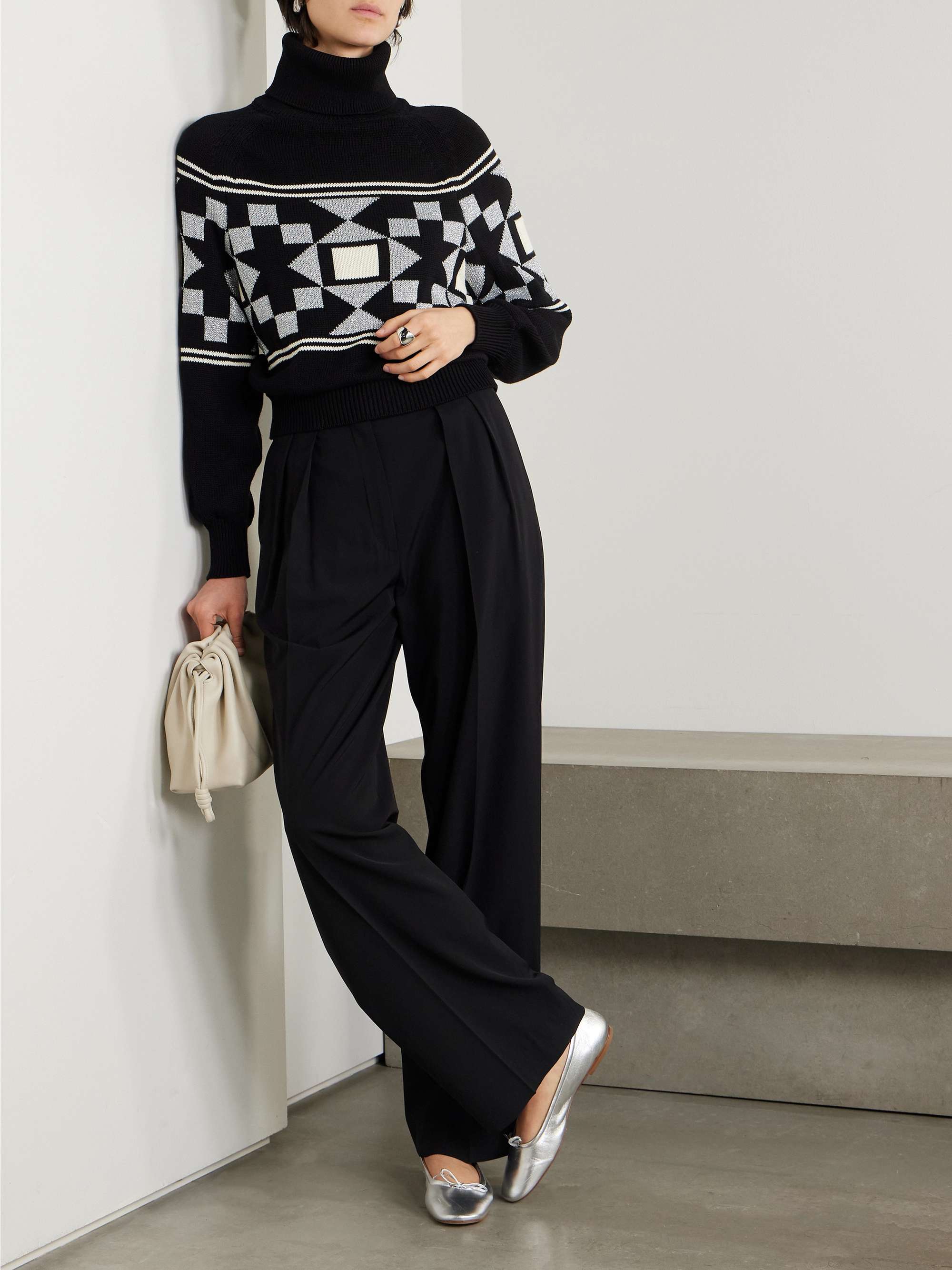 Lara intarsia-knit metallic cotton-blend turtleneck sweater view