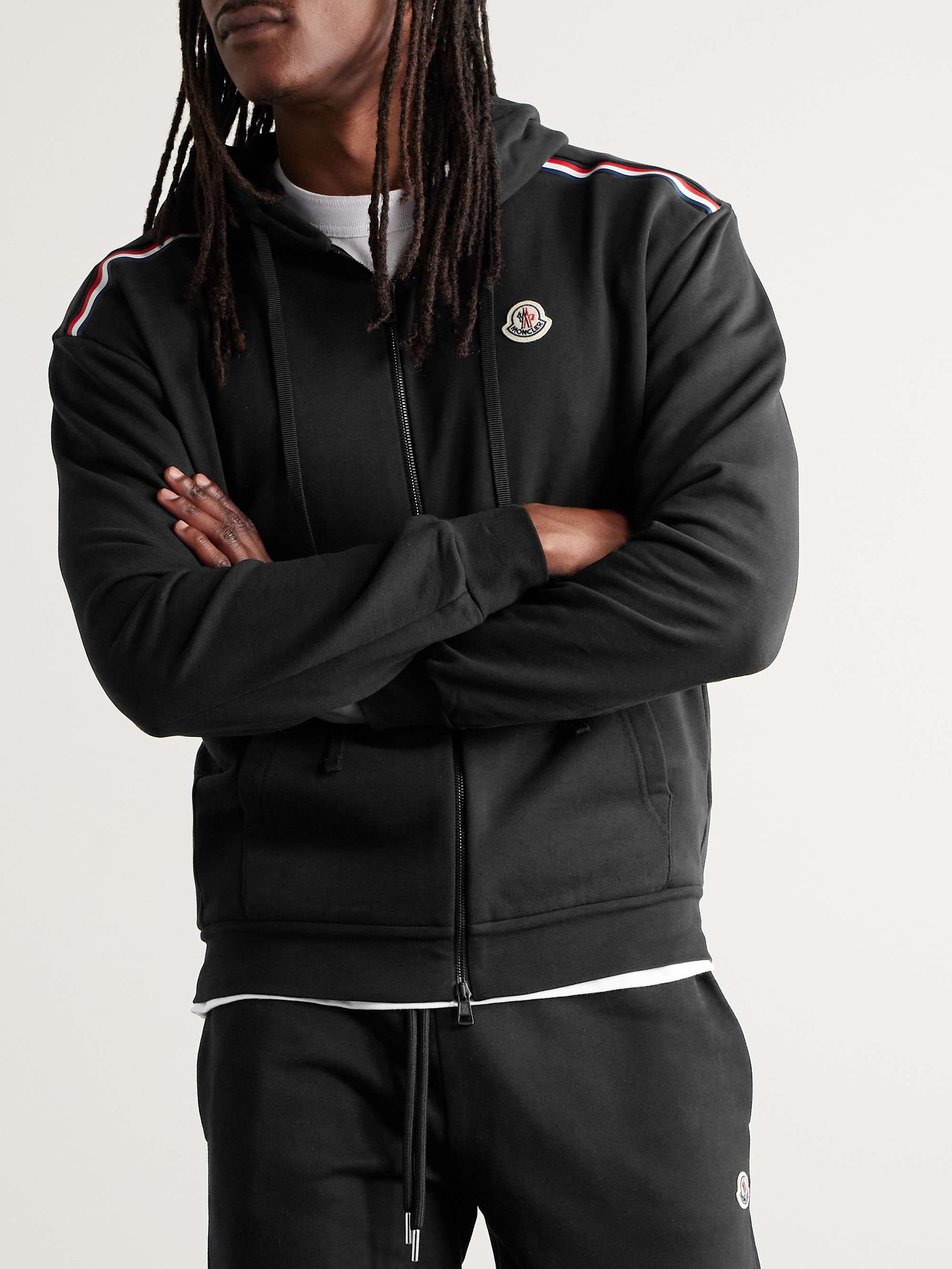 Logo-Embroidered Striped Cotton-Jersey Zip-Up Hoodie view