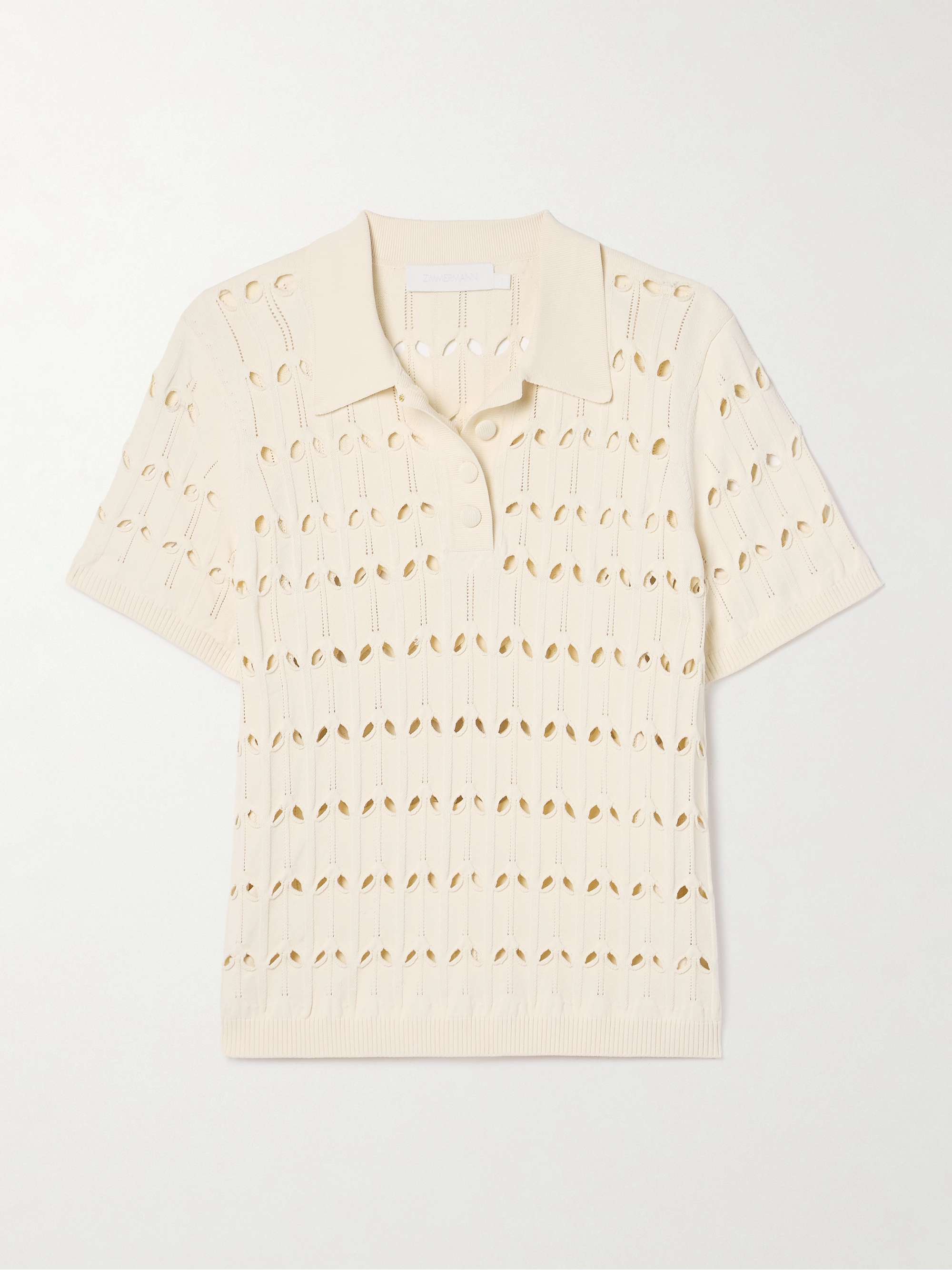 Rhiannon cutout pointelle-knit polo shirt view