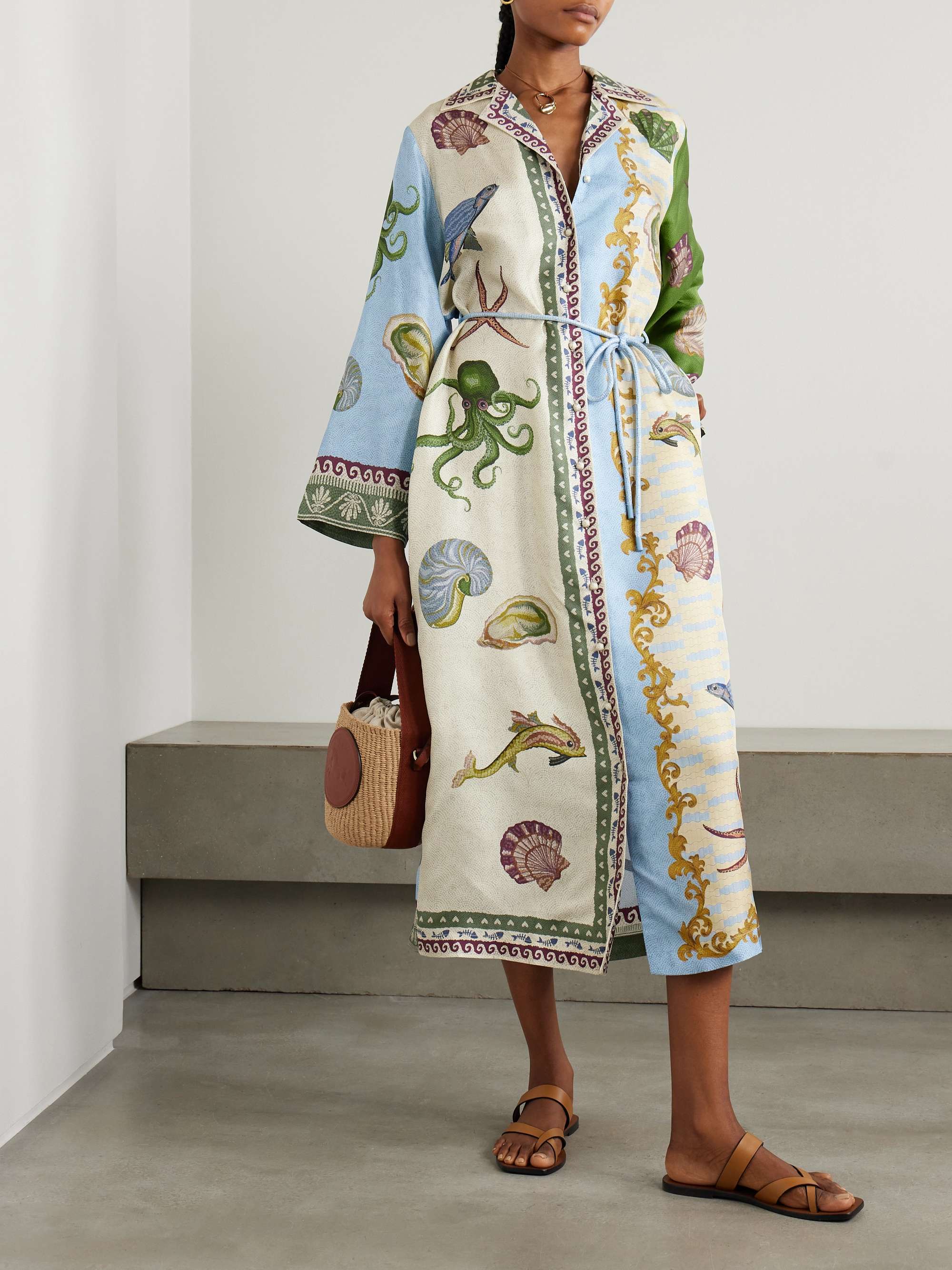 + Sam Pauletto Bath House belted printed silk-twill midi shirt dress view