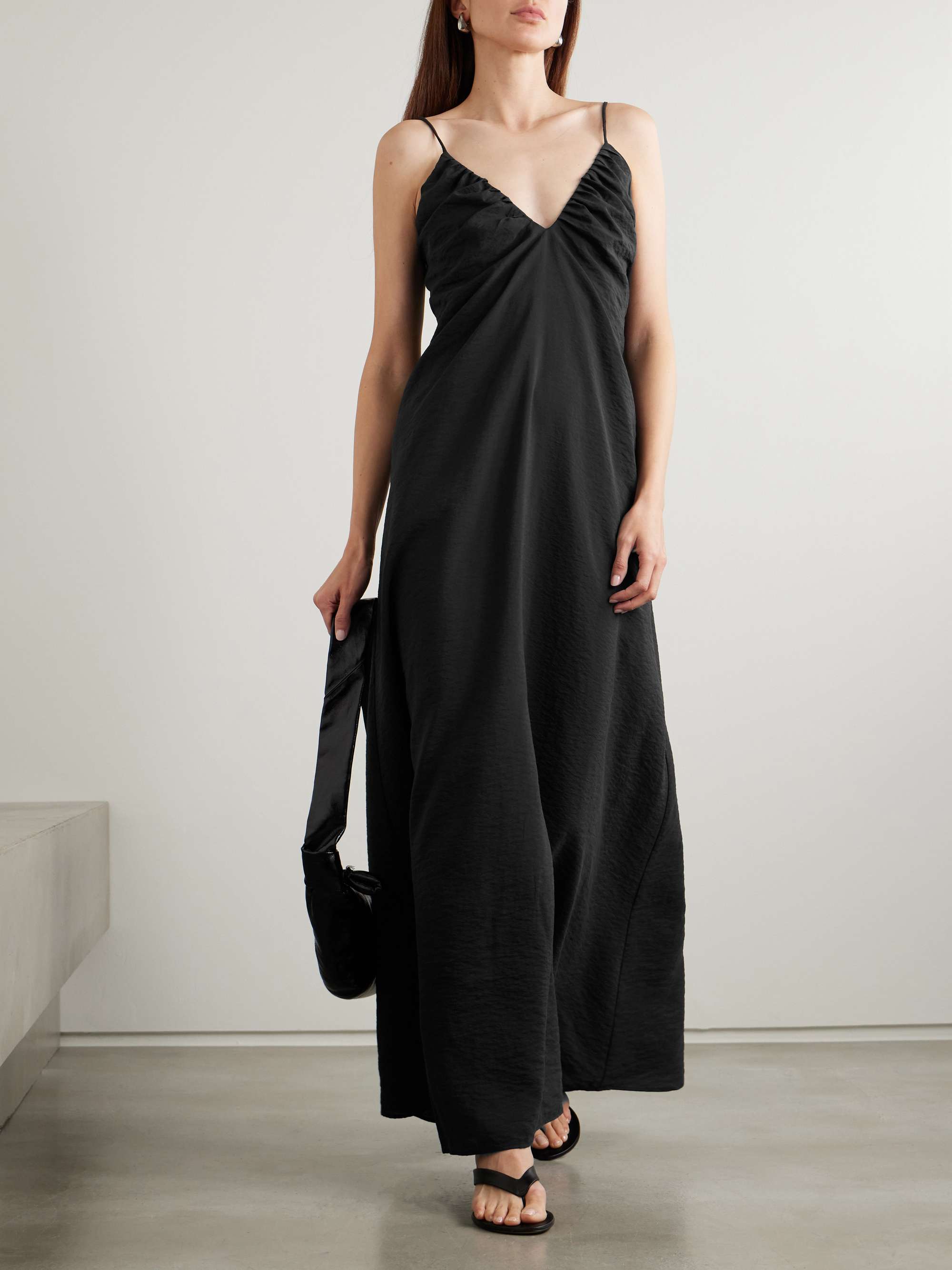 Gathered open-back silk-blend crepe maxi dress view