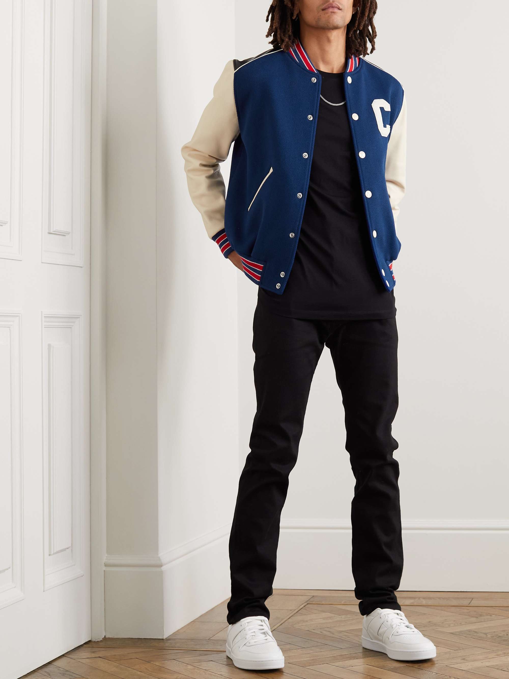 Logo-Appliquéd Wool-Blend and Leather Varsity Jacket view