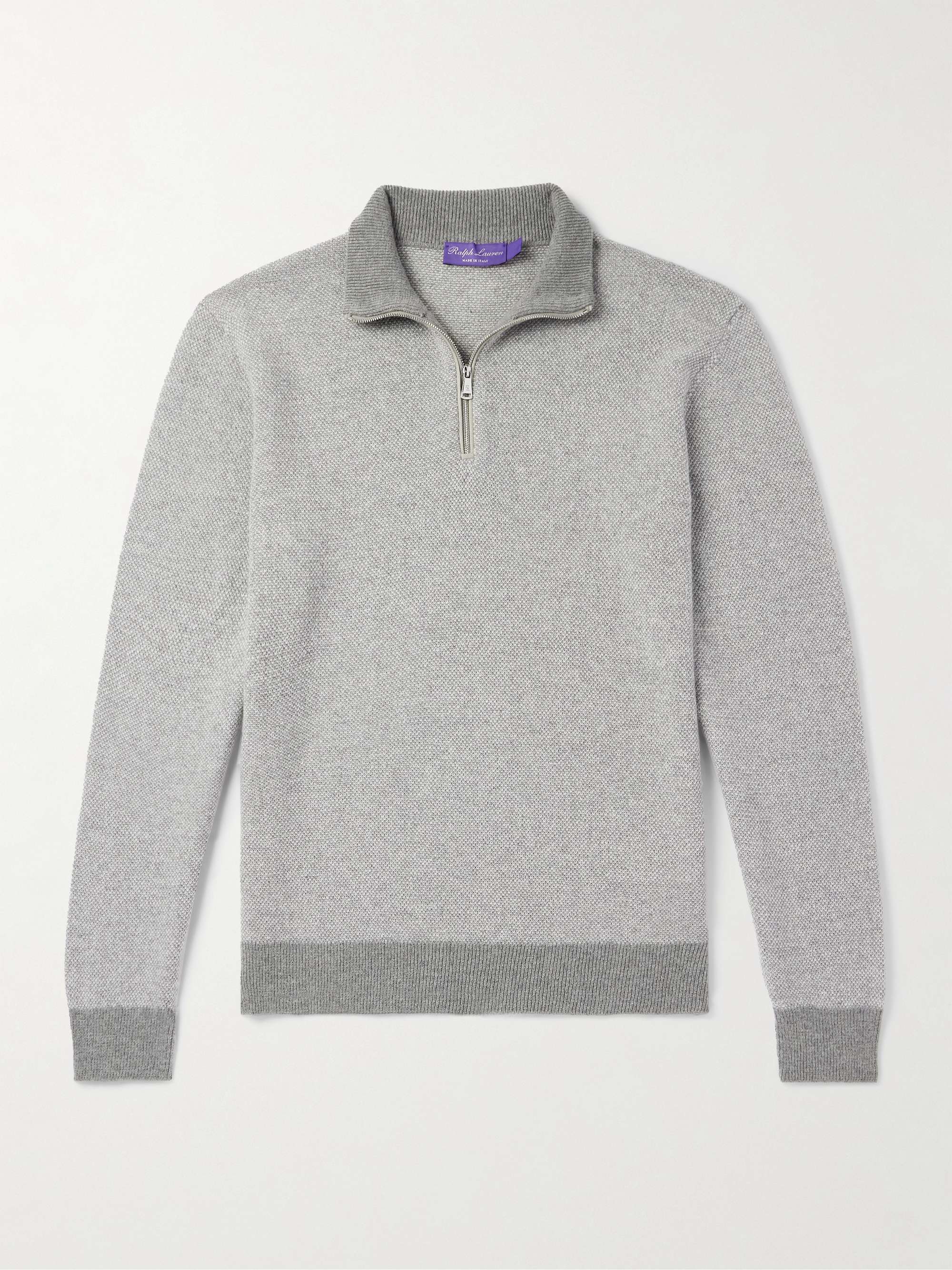 Slim-Fit Suede-Trimmed Cashmere Half-Zip Sweater view