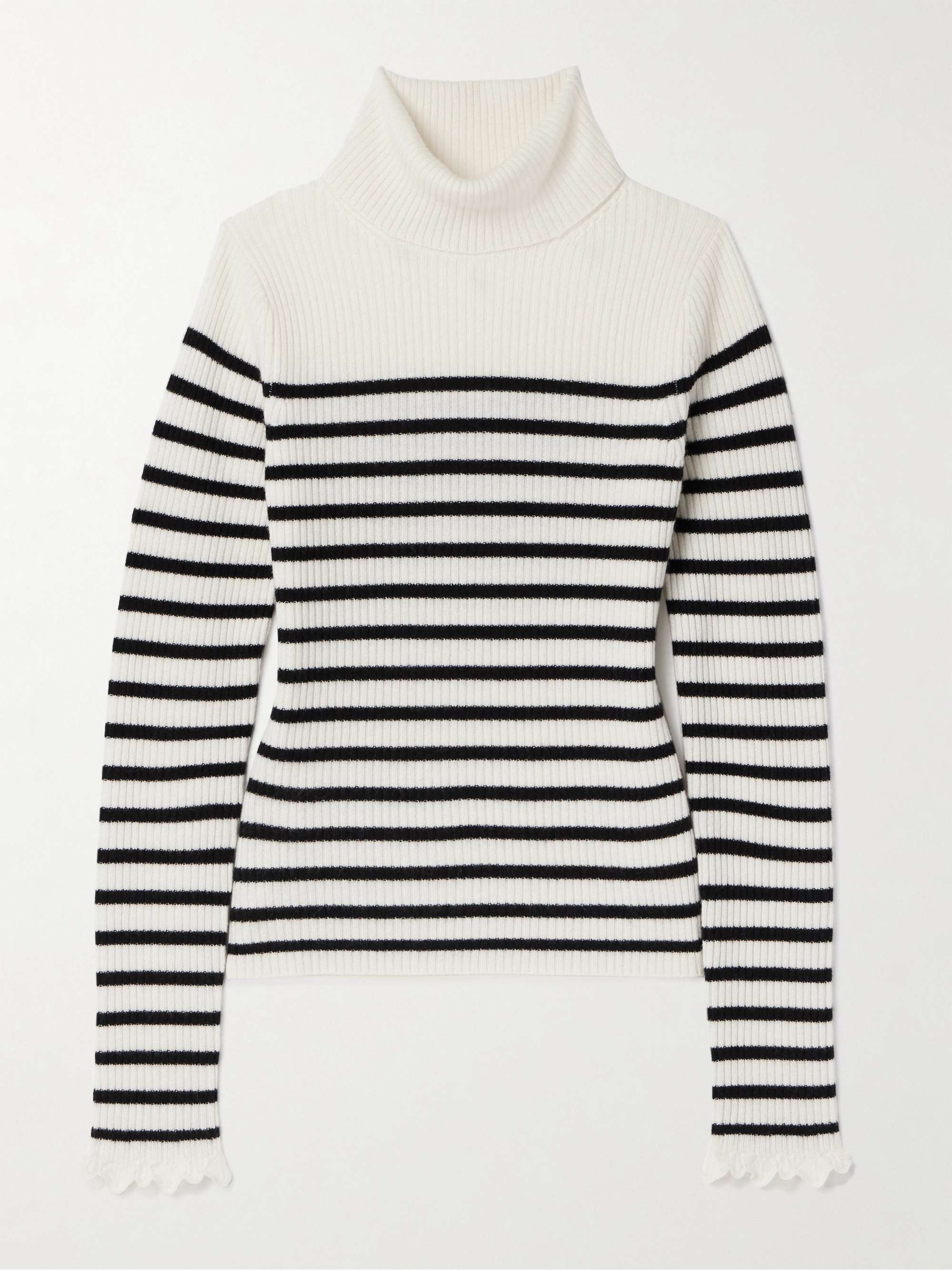Annika ribbed striped cashmere turtleneck sweater view
