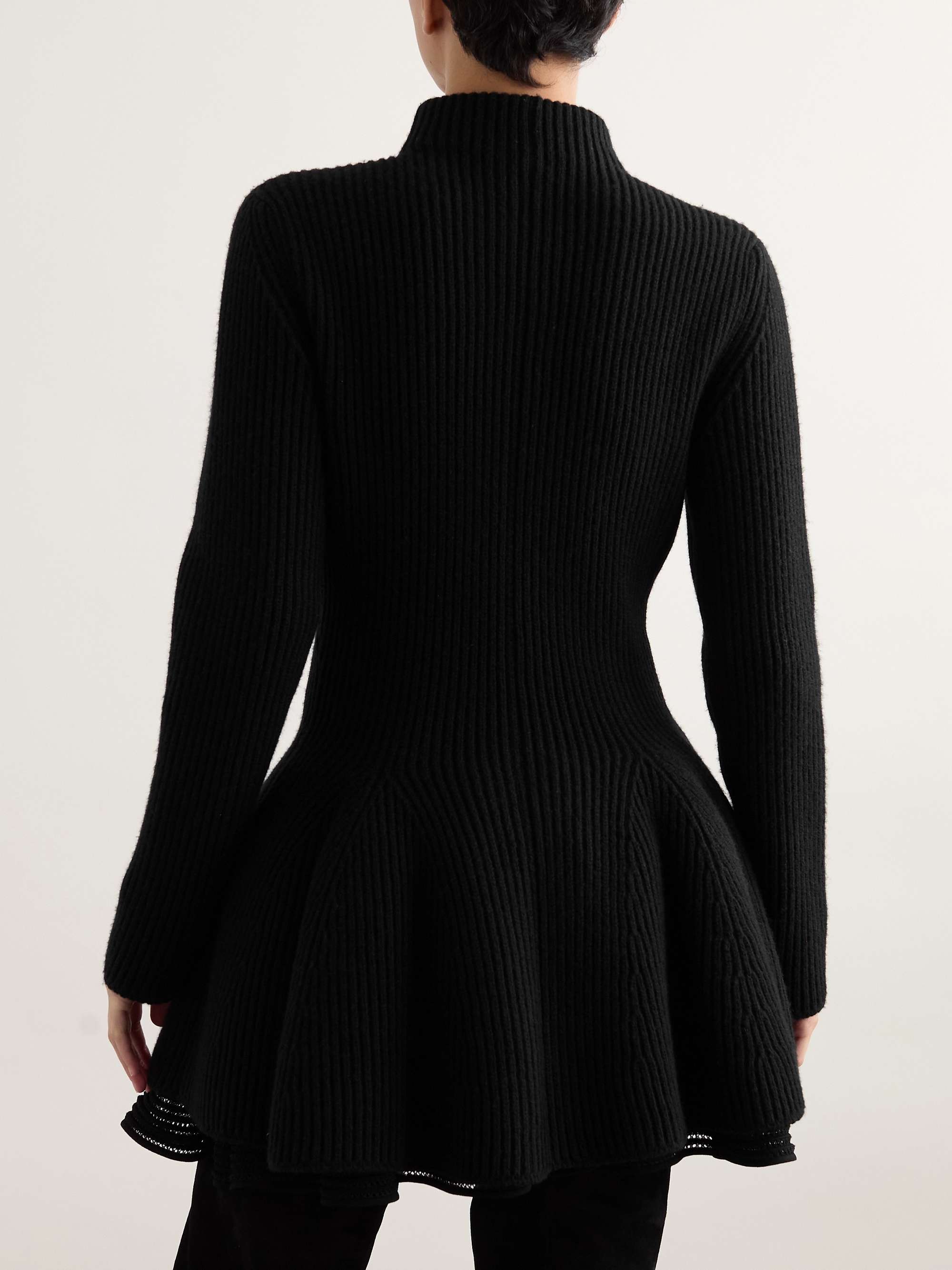Ribbed wool and cashmere-blend peplum cardigan view