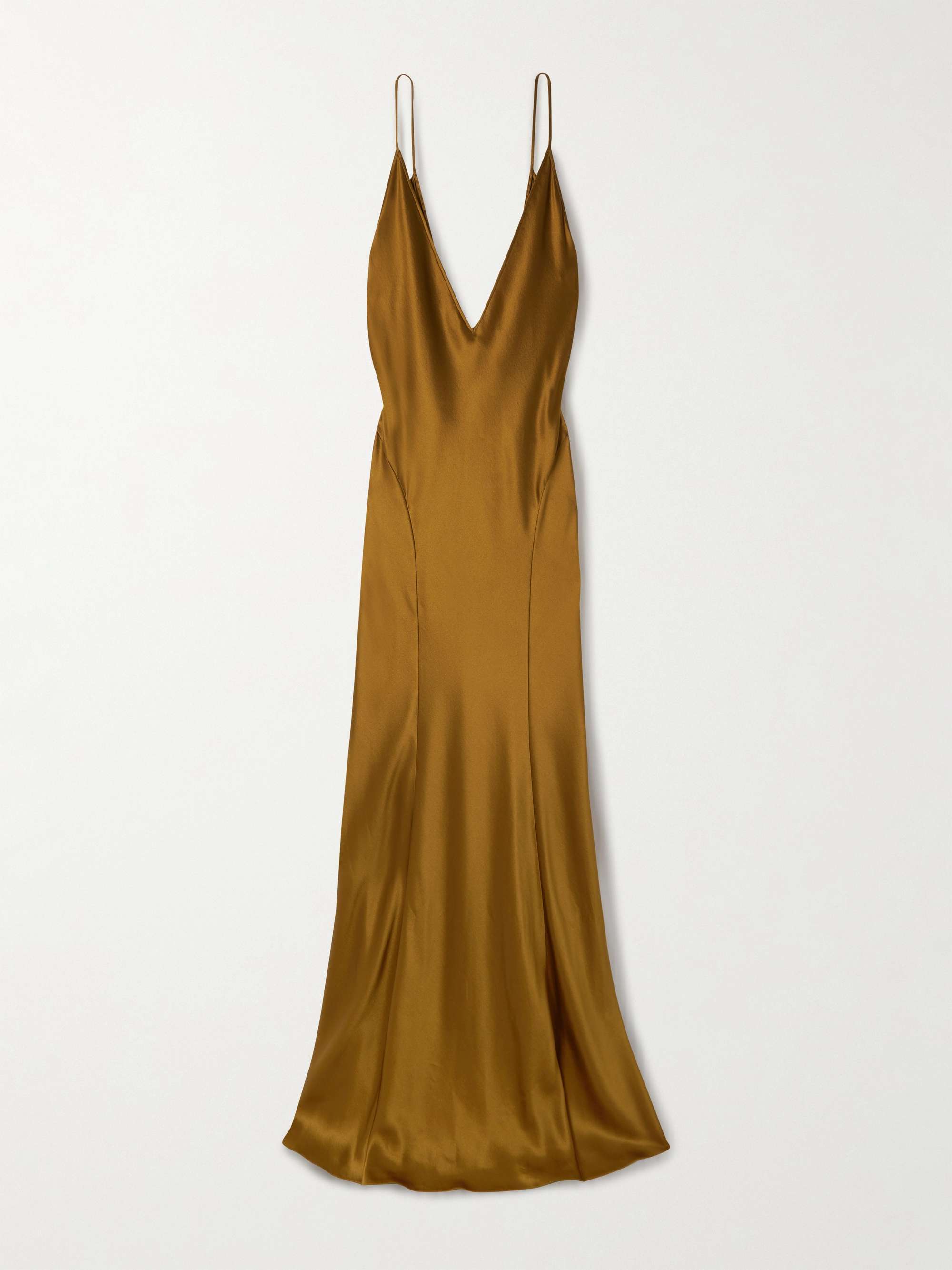 Open-back paneled silk-satin gown view