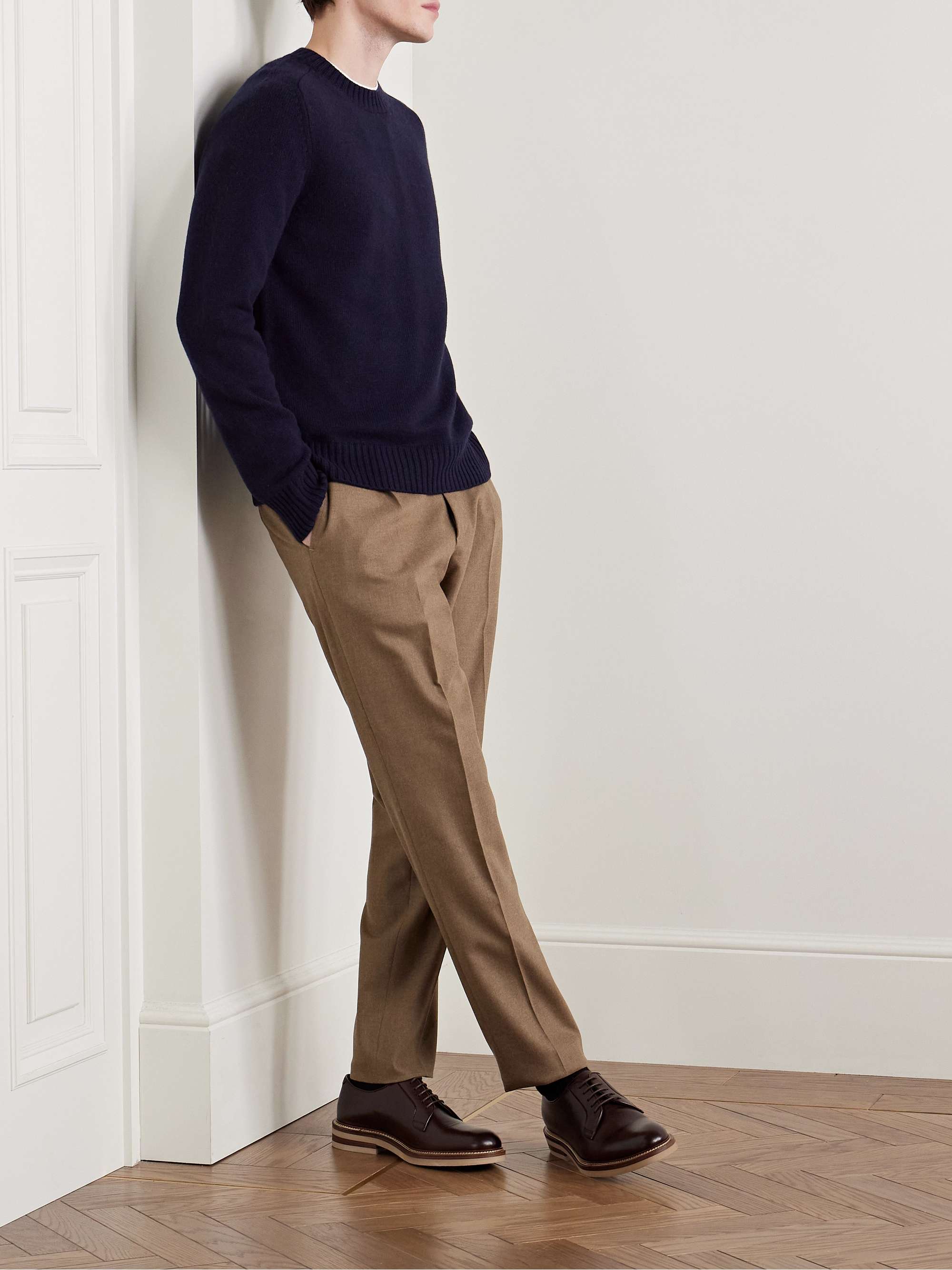 Slim-Fit Pleated Wool-Blend Suit Trousers view