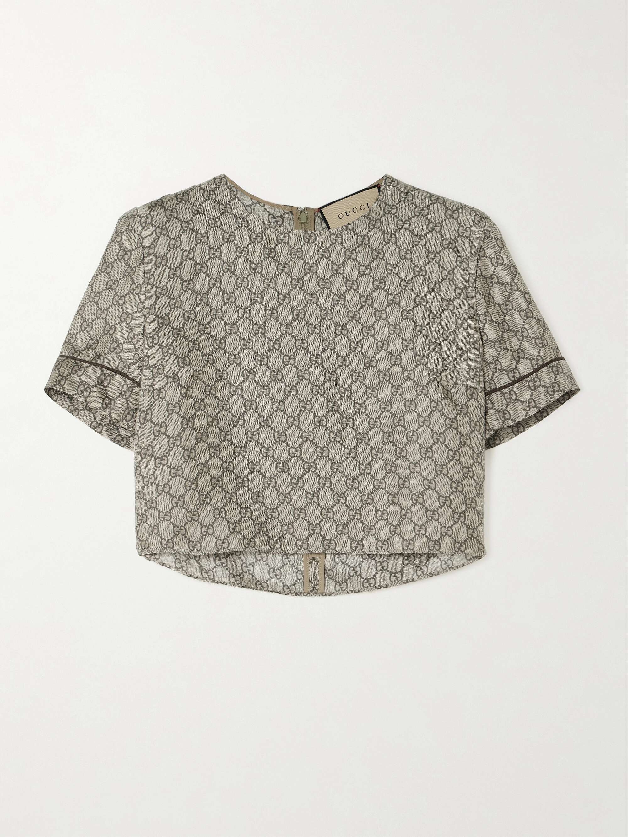 GG Supreme cropped printed silk-twill top view