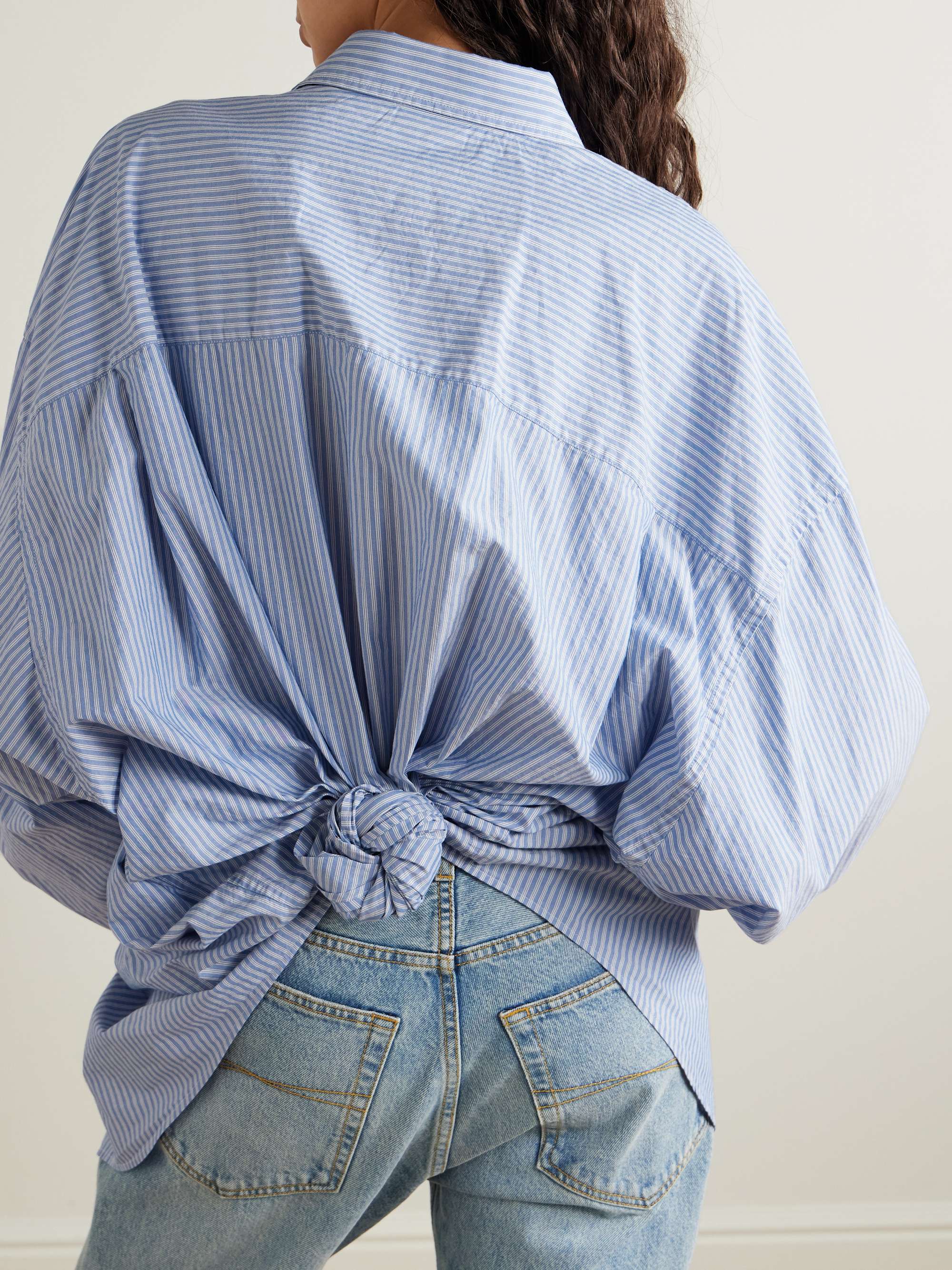 Oversized knotted striped cotton shirt view