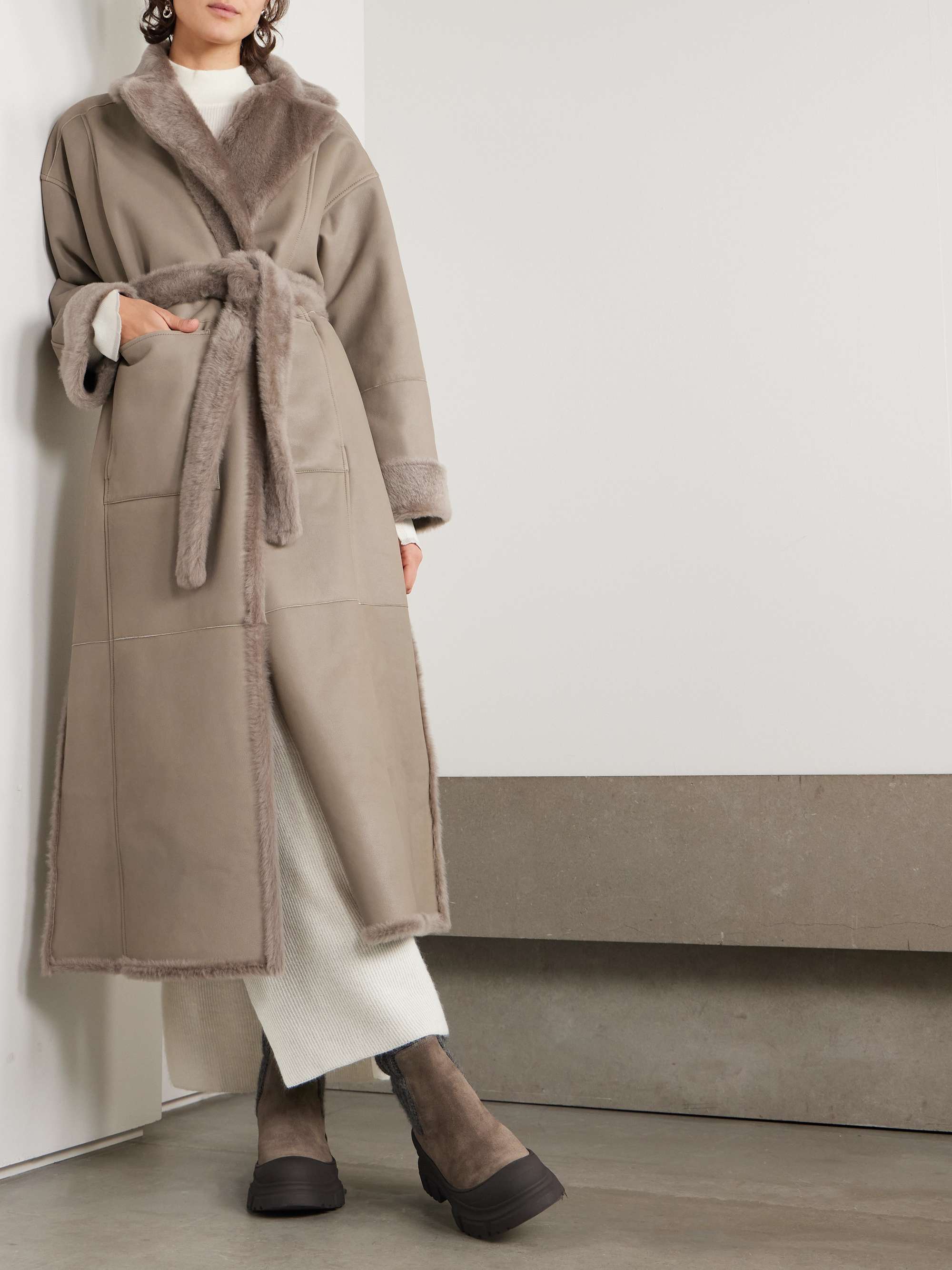 Belted shearling coat view