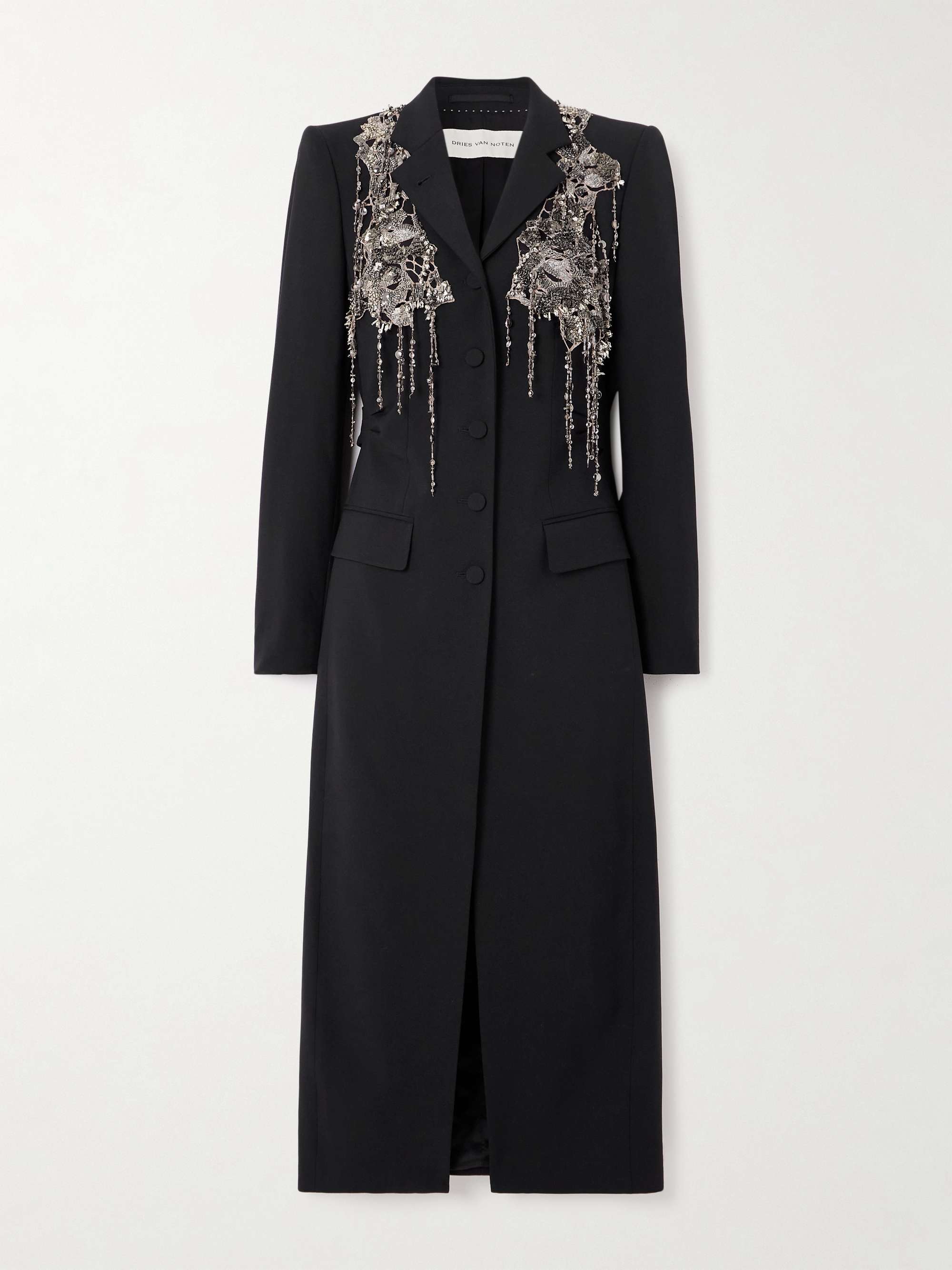 Fringed embellished wool and mohair-blend twill coat view