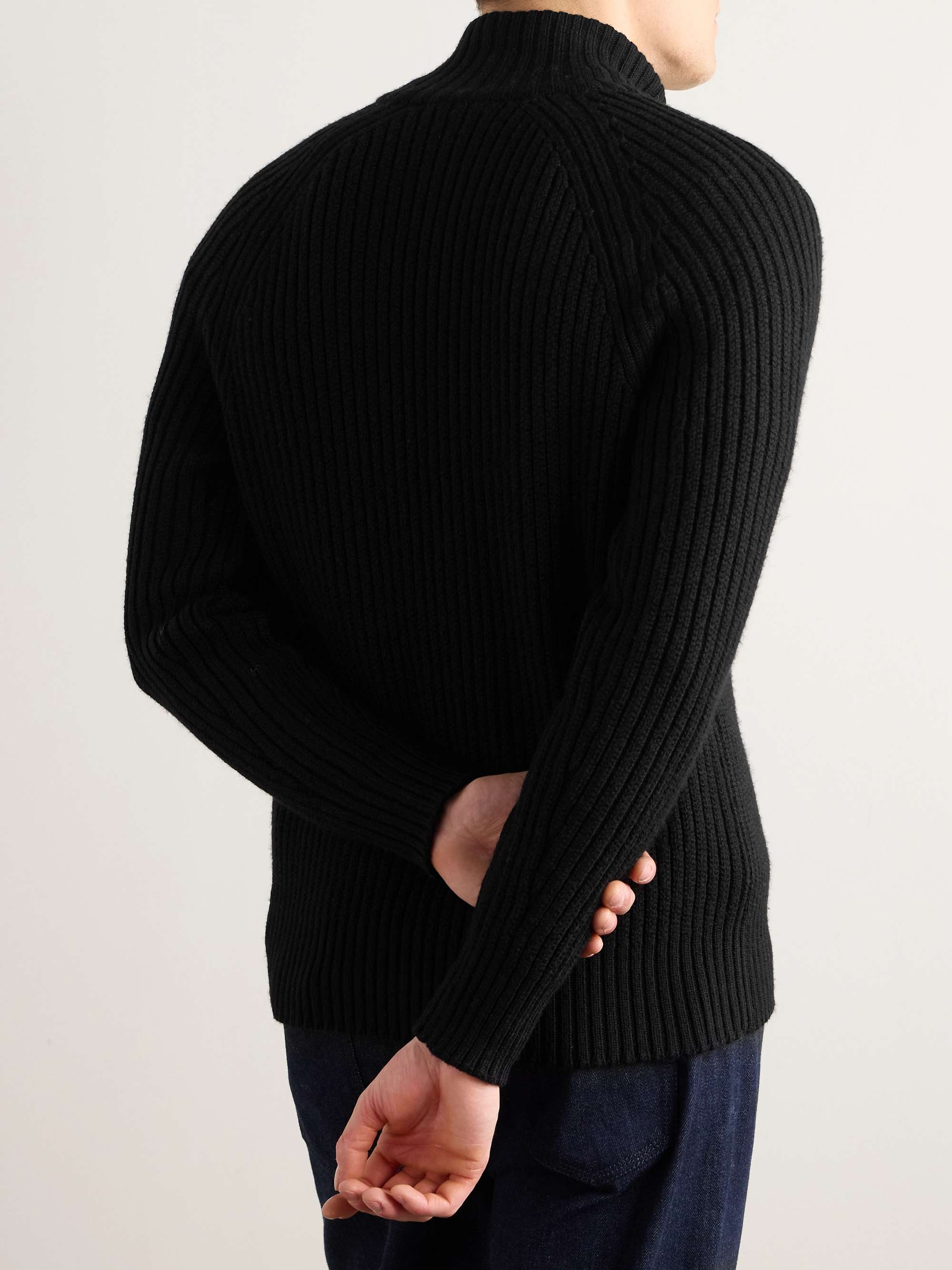 Slim-Fit Ribbed Wool and Cashmere-Blend Zip-Up Cardigan view