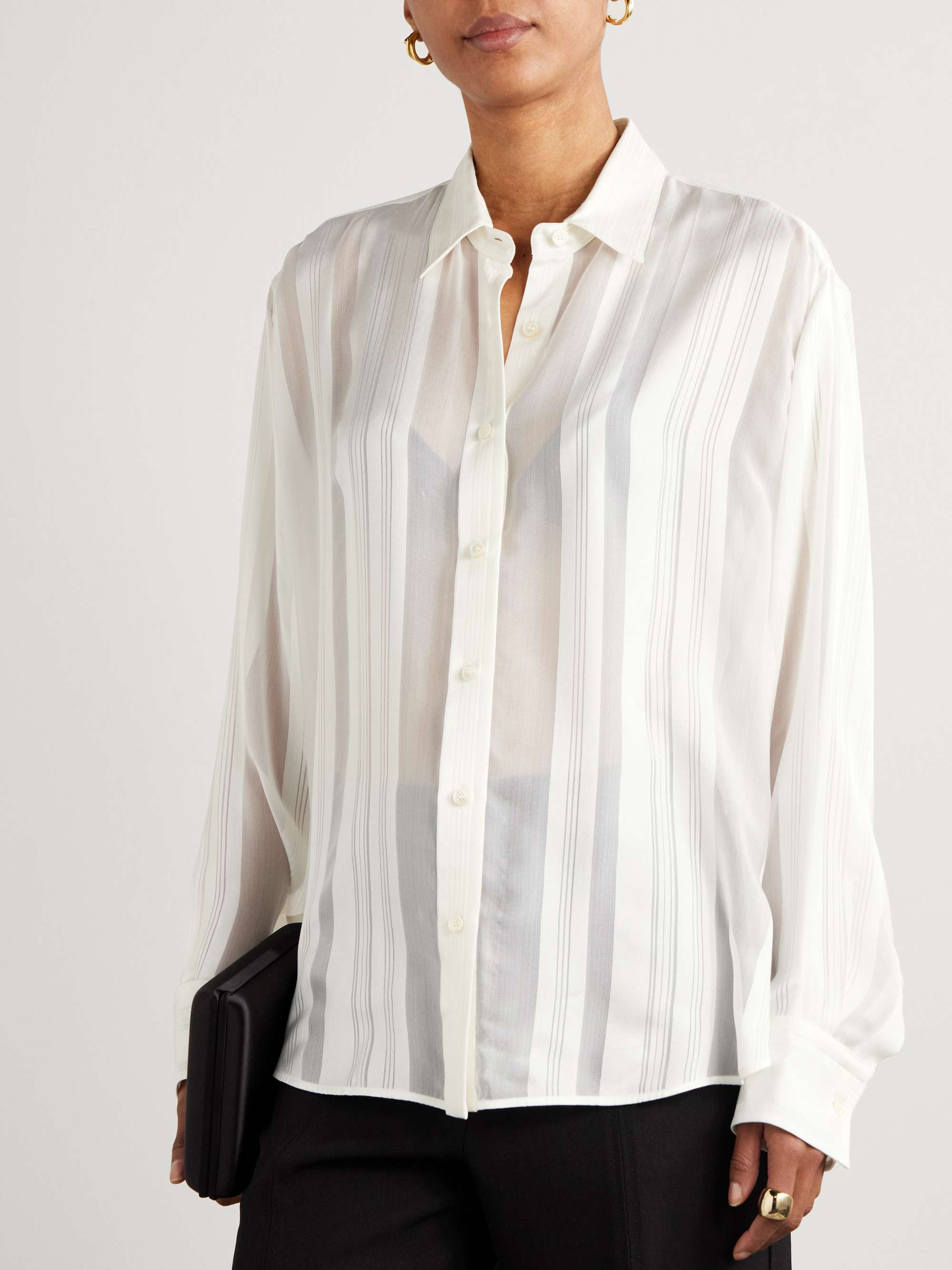 Paneled organic silk-chiffon and satin shirt view