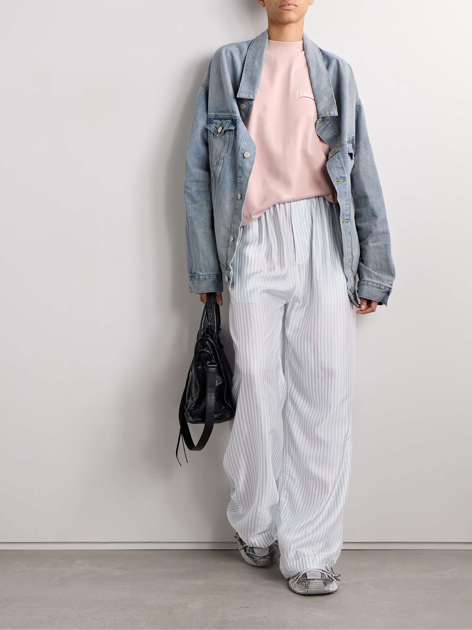 Striped satin-twill pajama pants view
