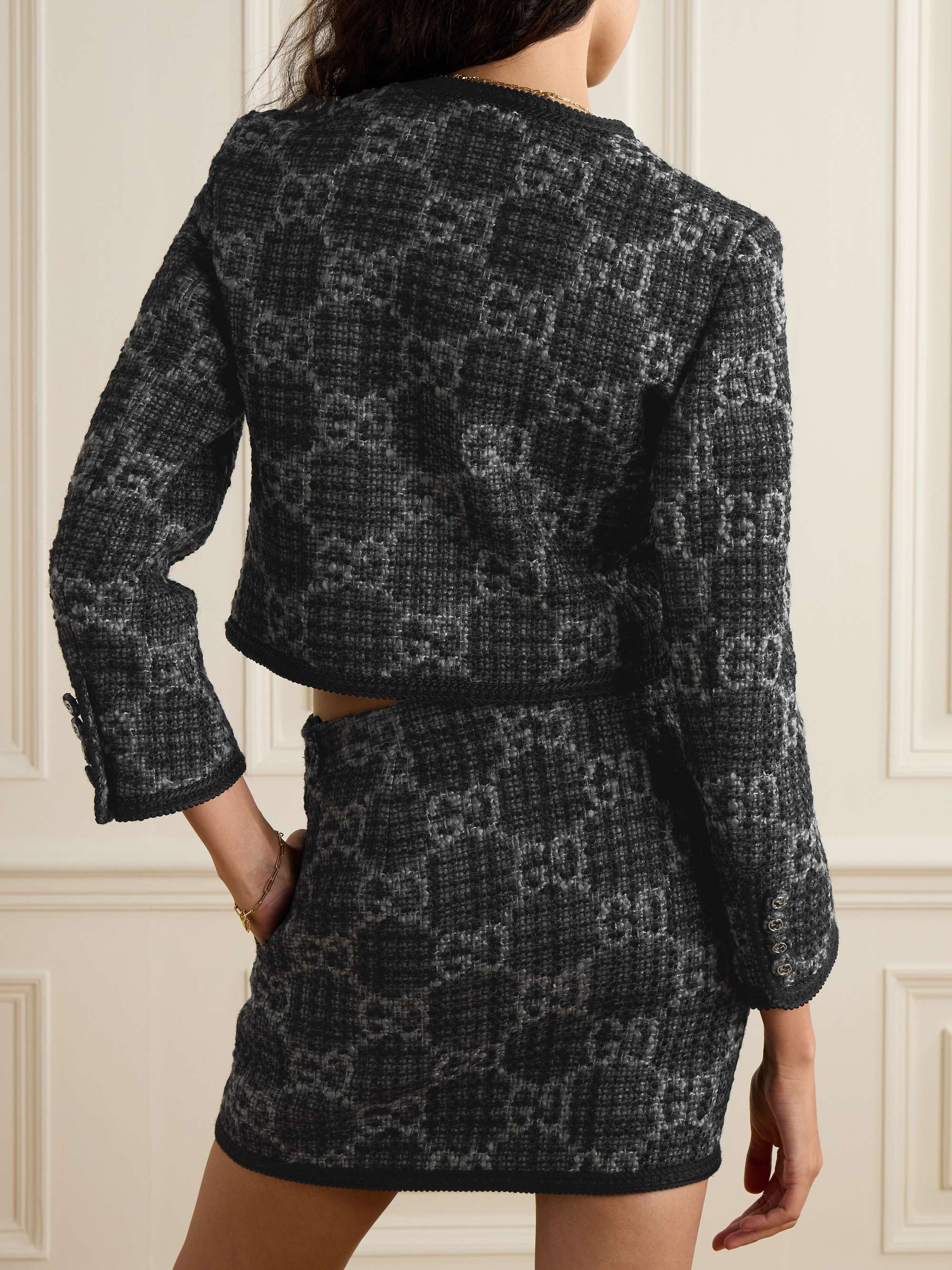 Wool and cotton-blend tweed cropped jacket view
