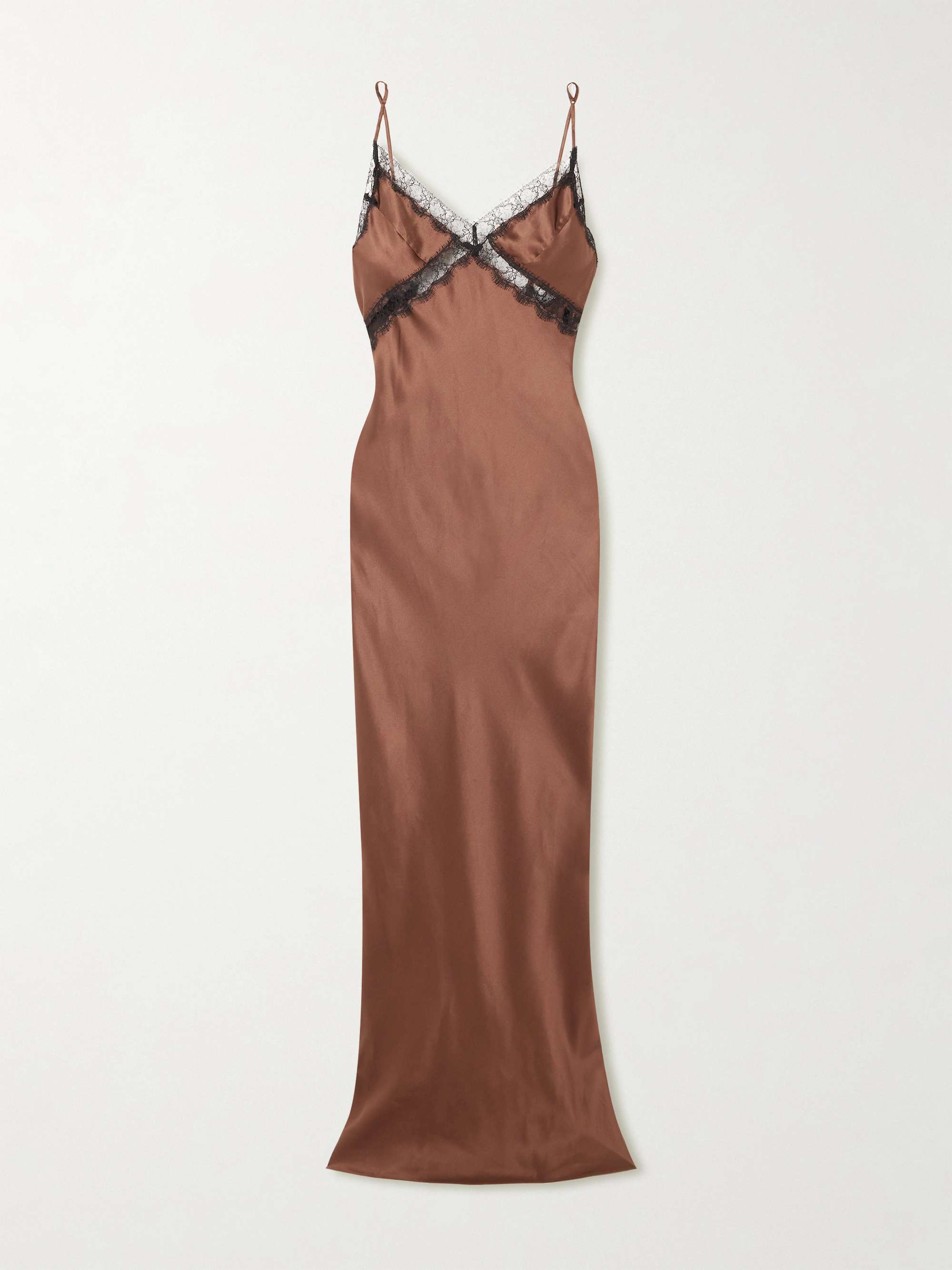 Lace-trimmed silk-satin maxi dress view