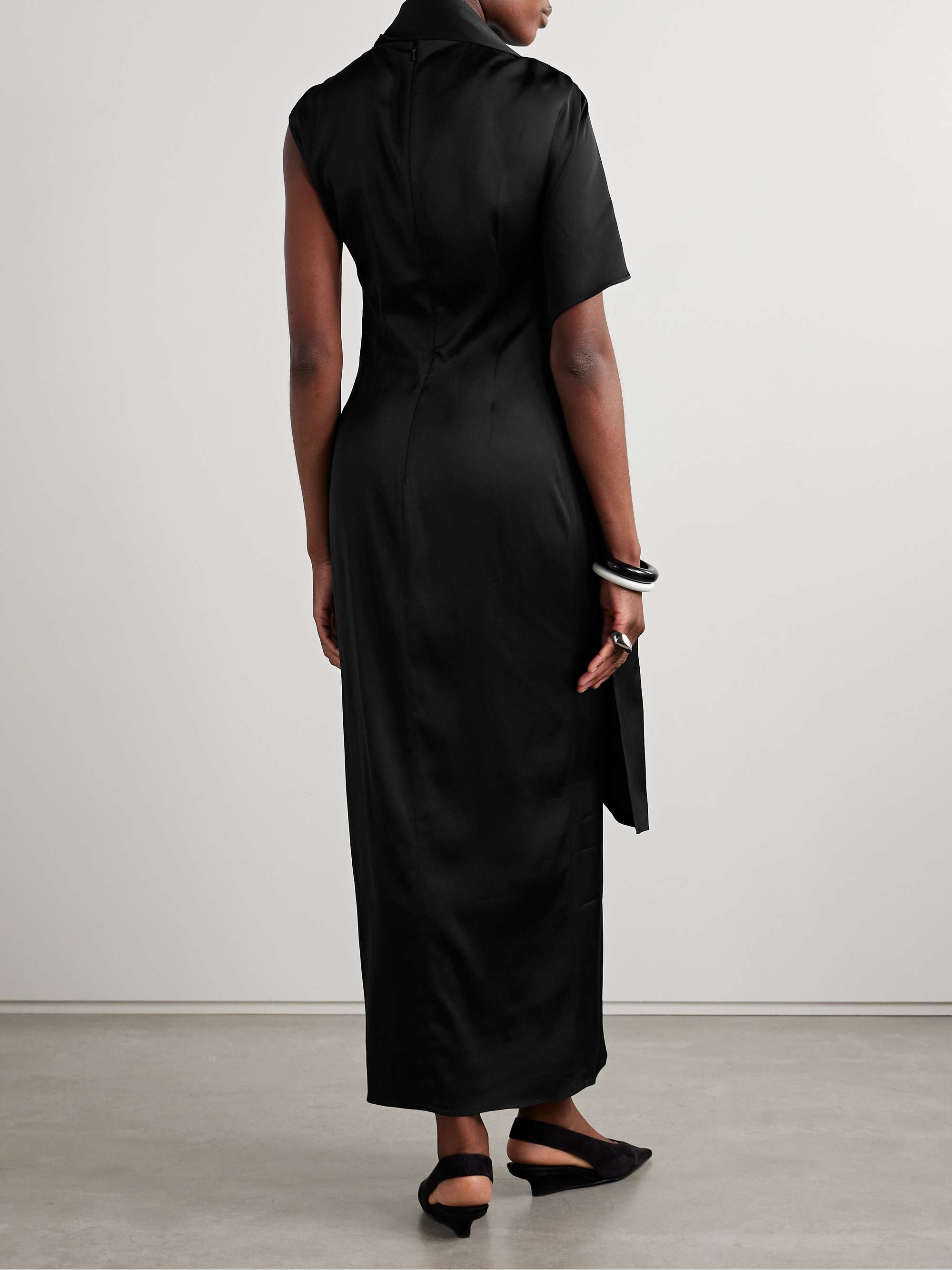 Draped wool-blend satin maxi dress view