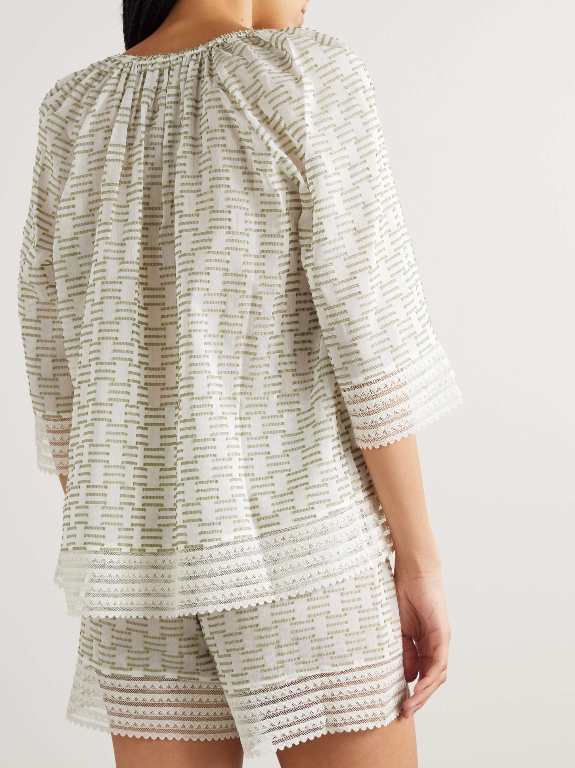 Idylle Amourette lace-trimmed cotton and silk-blend fil coupé pajama top view