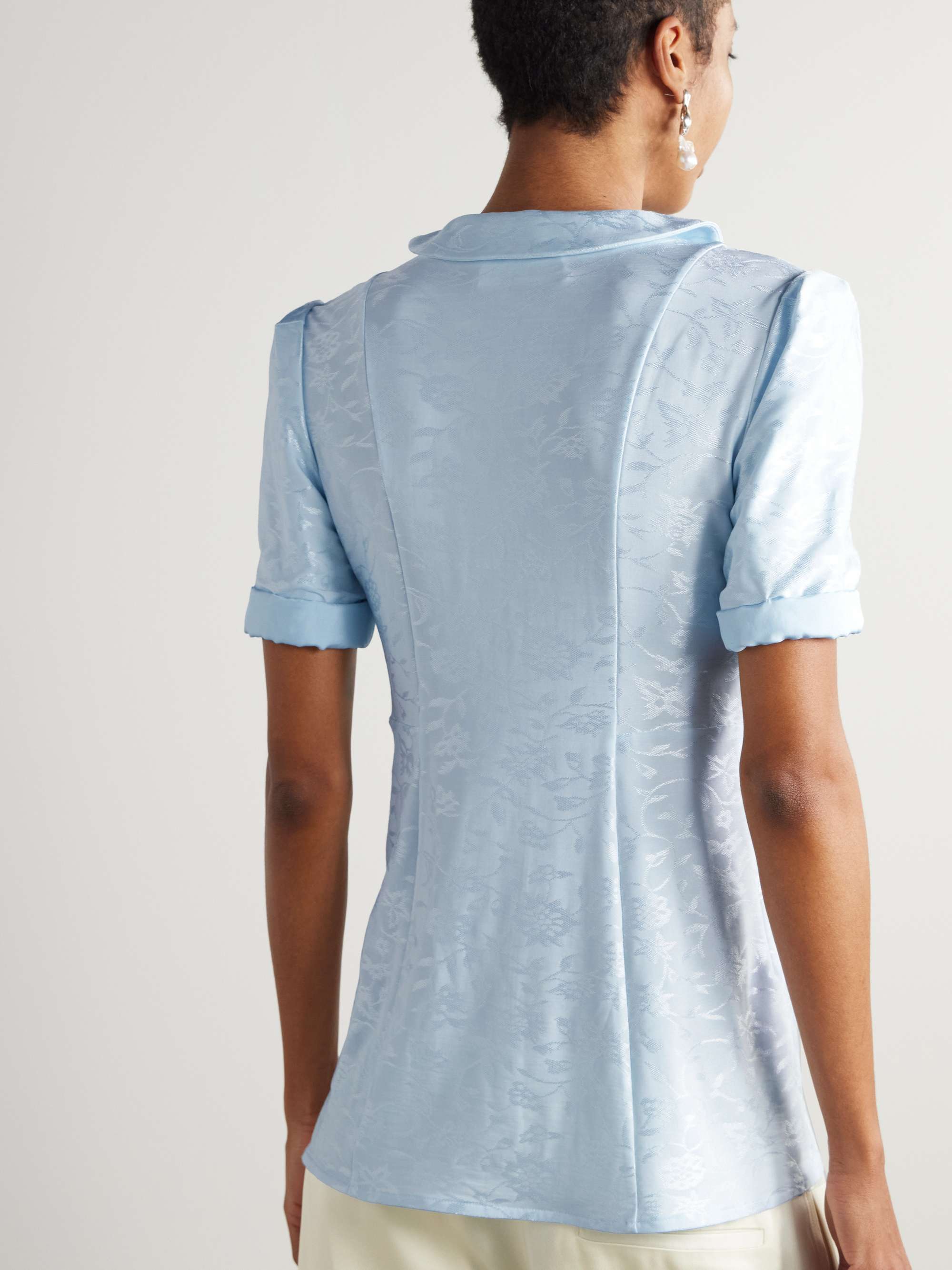 Claudine voile-trimmed satin-jacquard shirt view