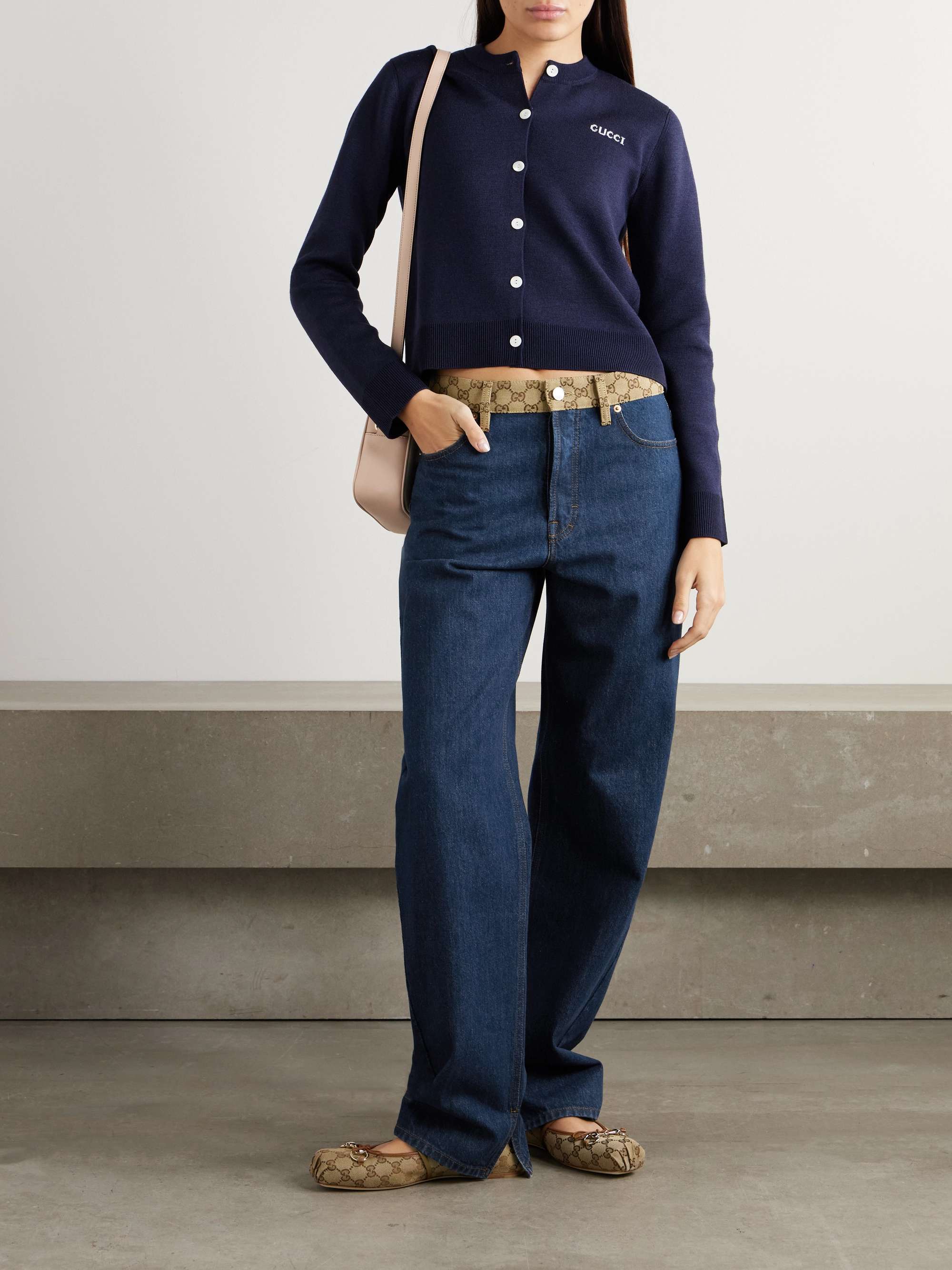 Canvas jacquard-trimmed boyfriend jeans view