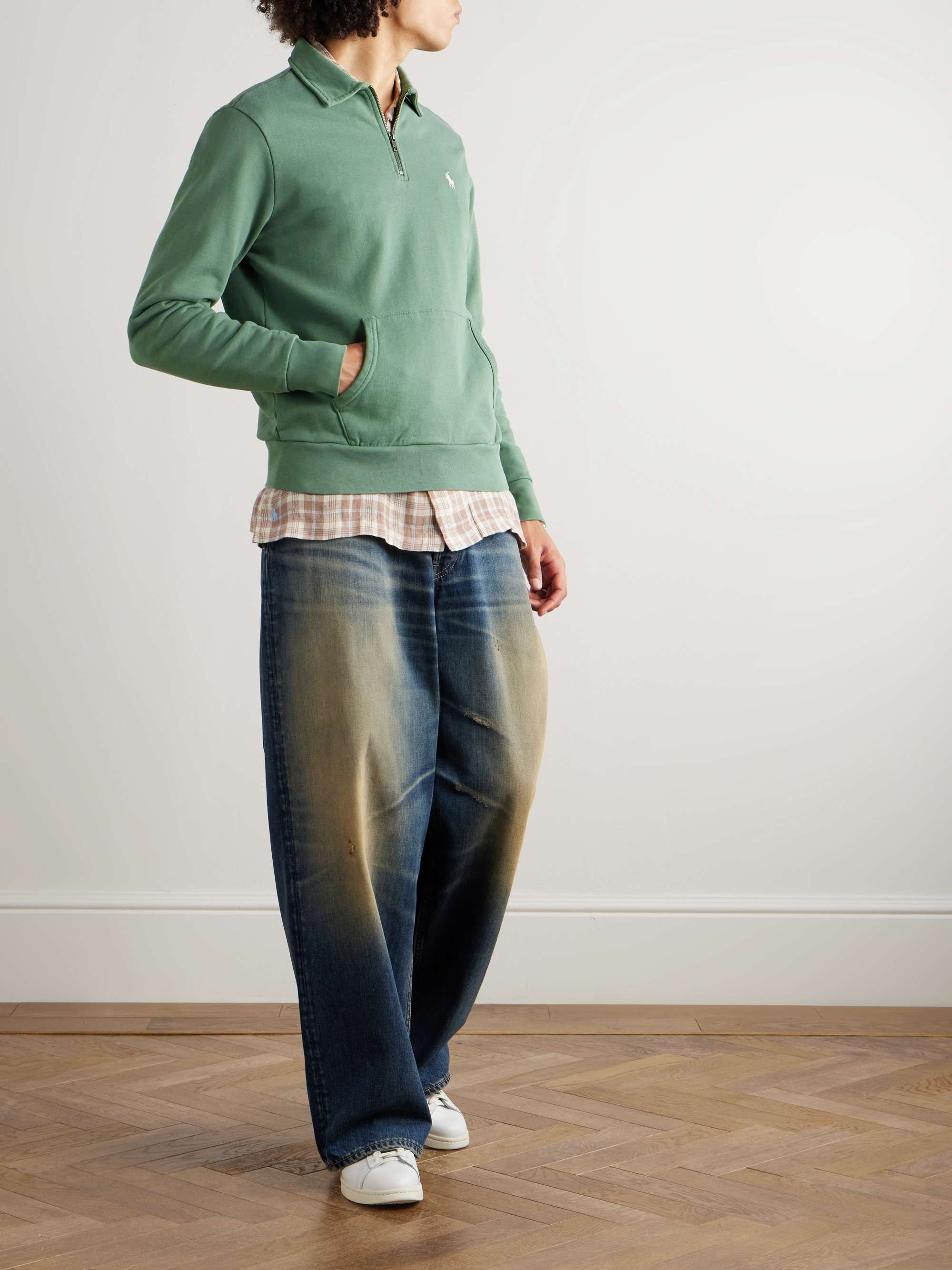 Slim-Fit Logo-Embroidered Cotton-Jersey Half-Zip Sweatshirt view