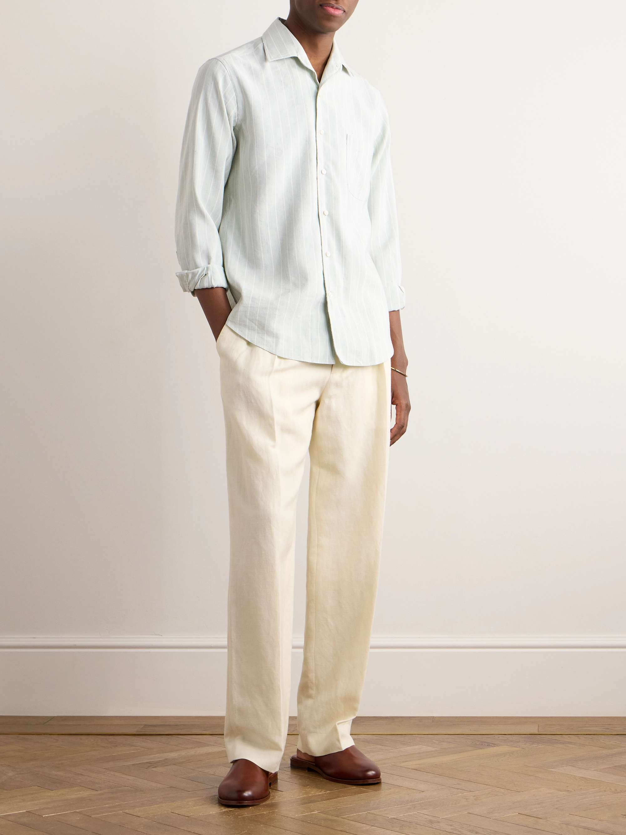 André Camp-Collar Striped Linen and Silk-Blend Shirt view