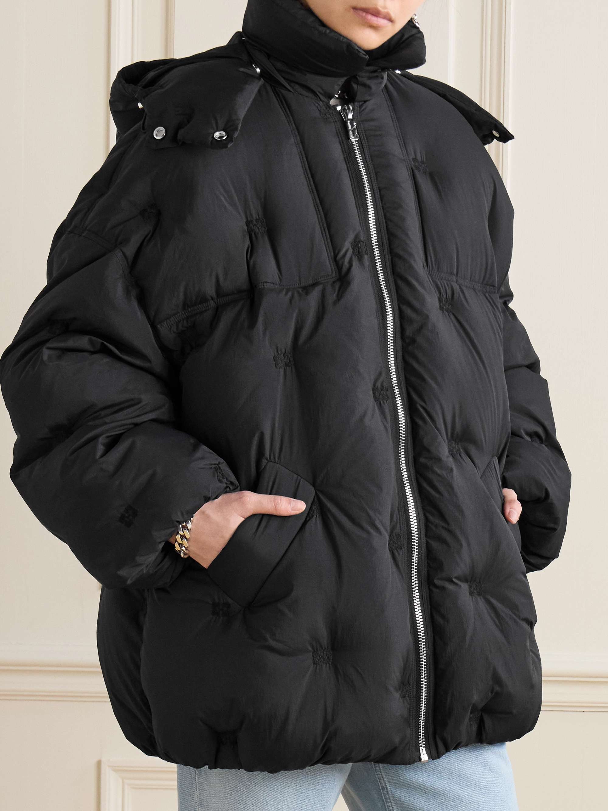 Logo-embroidered quilted recycled-shell hooded jacket view