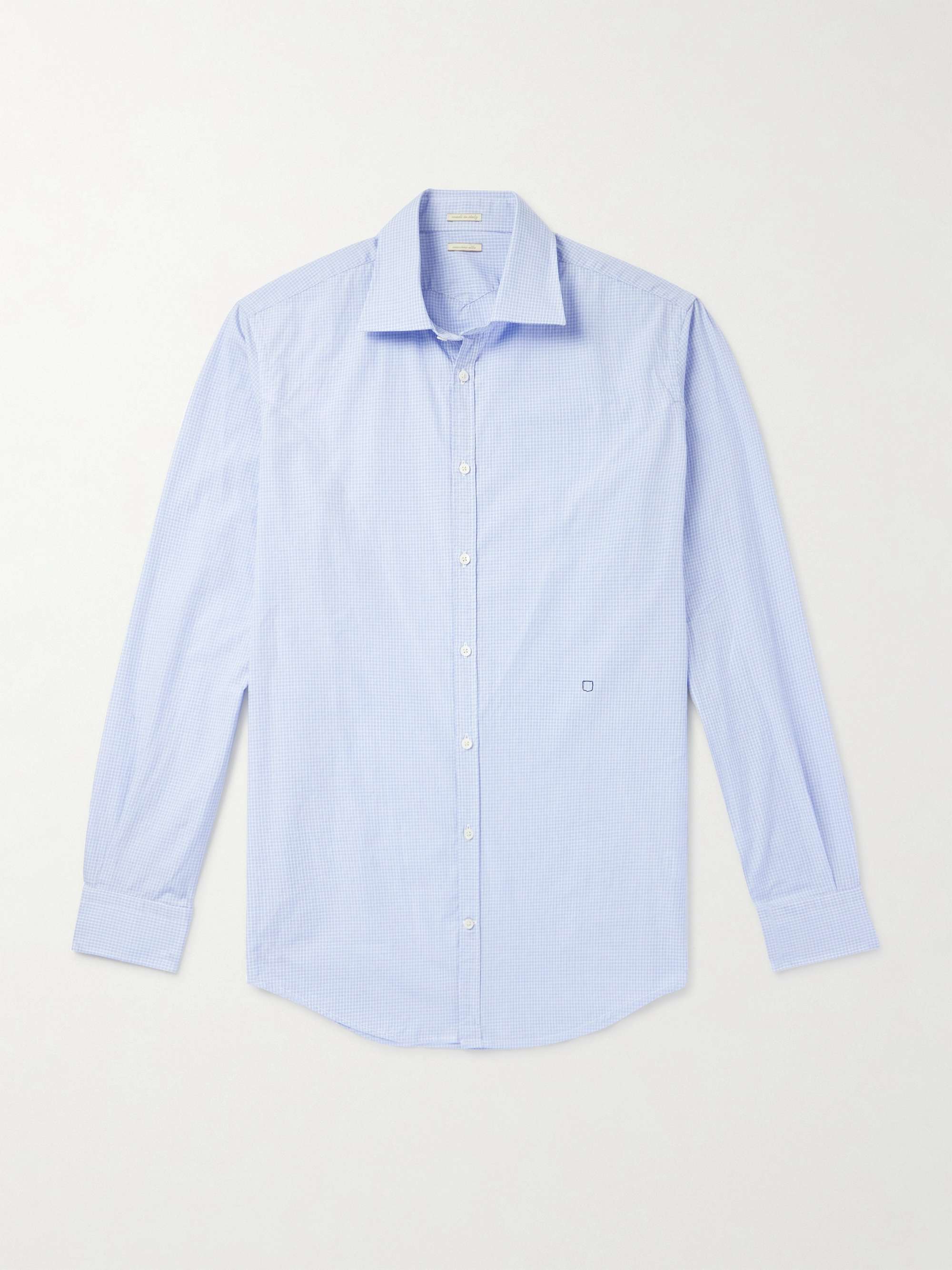 Genova Cutaway-Collar Checked Cotton-Poplin Shirt view