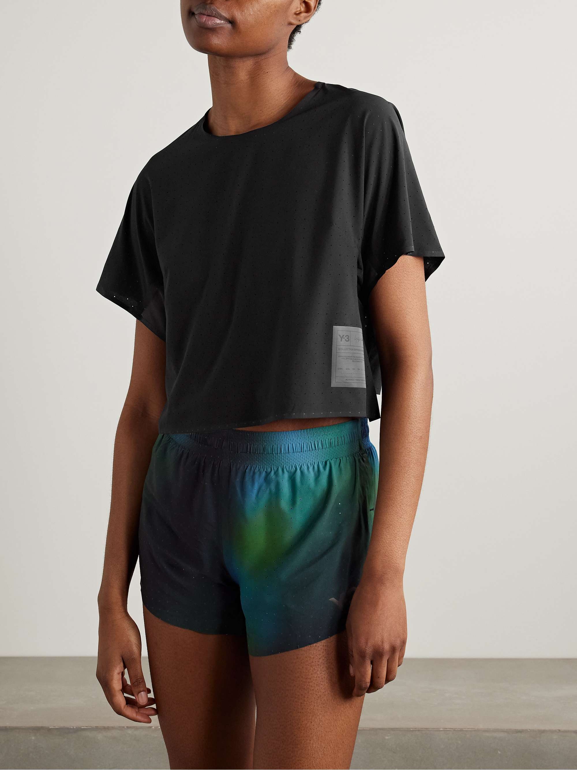 + Y-3 cropped appliquéd recycled-mesh T-shirt view