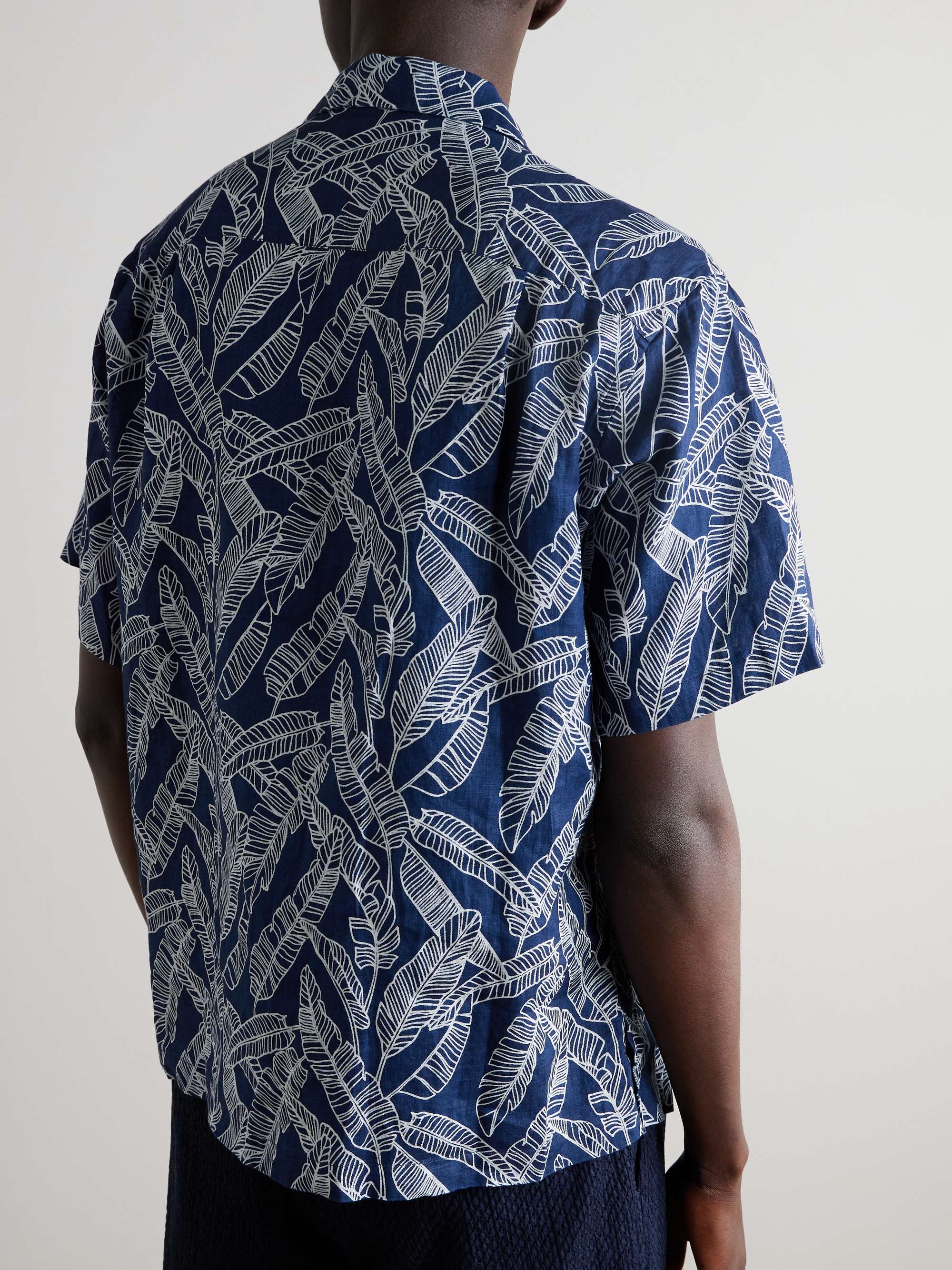 Camp-Collar Printed Indigo-Dyed Linen Shirt view