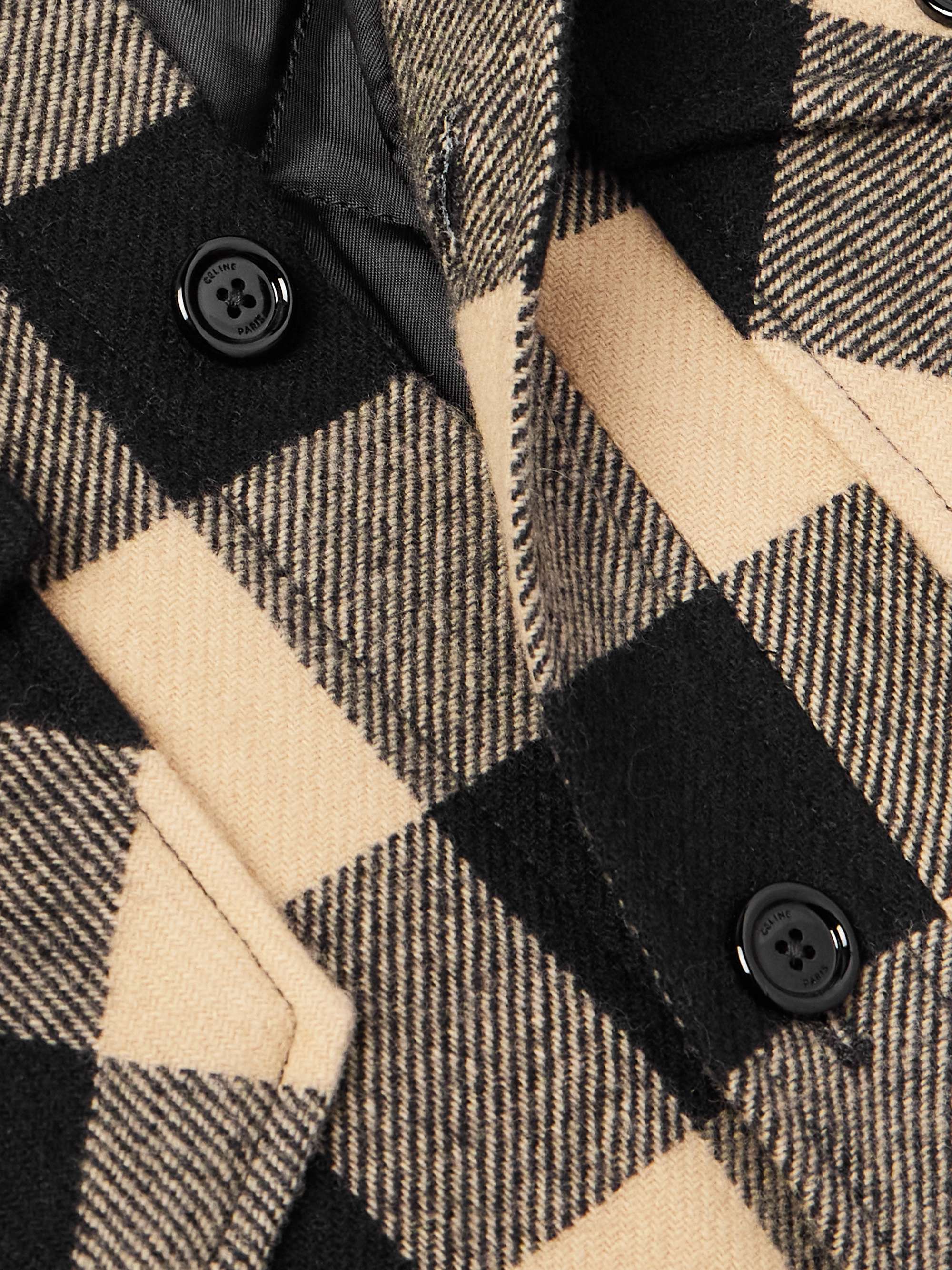 Logo-Print Cotton Jersey-Trimmed Padded Checked Wool Hooded Overshirt view