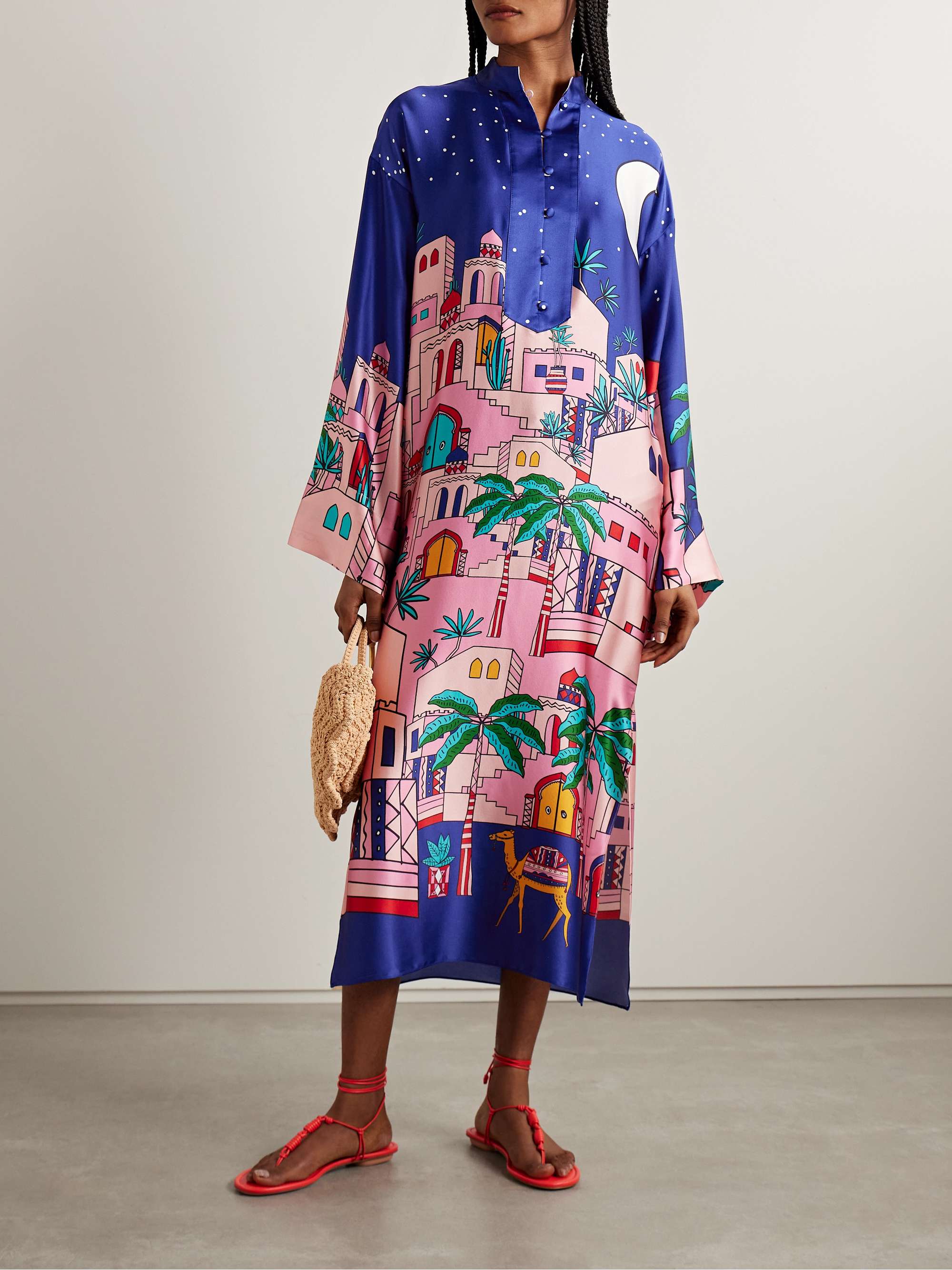 Fiorenza printed silk-blend satin kaftan view