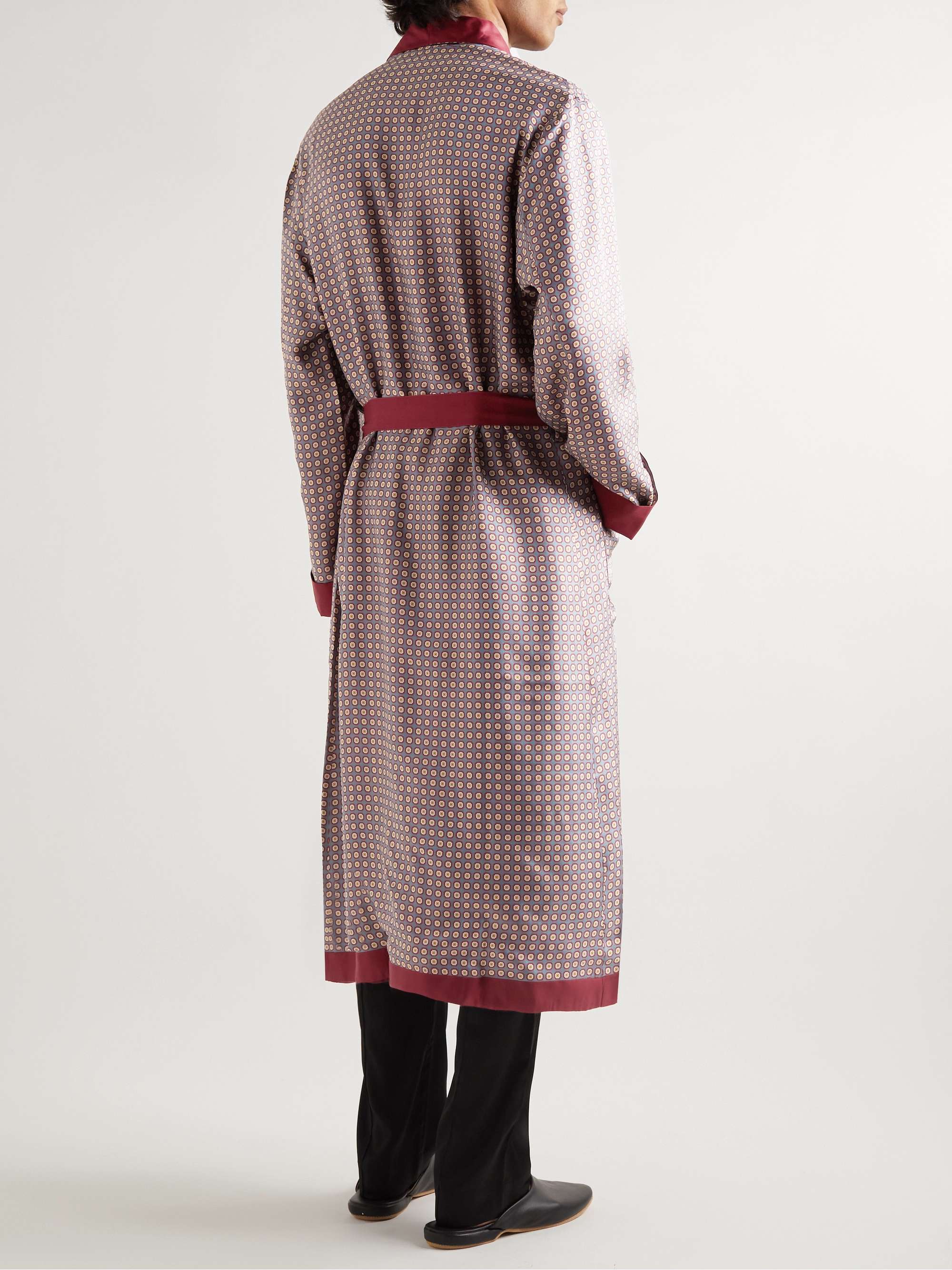 Floral-Print Satin-Trimmed Silk-Twill Robe view