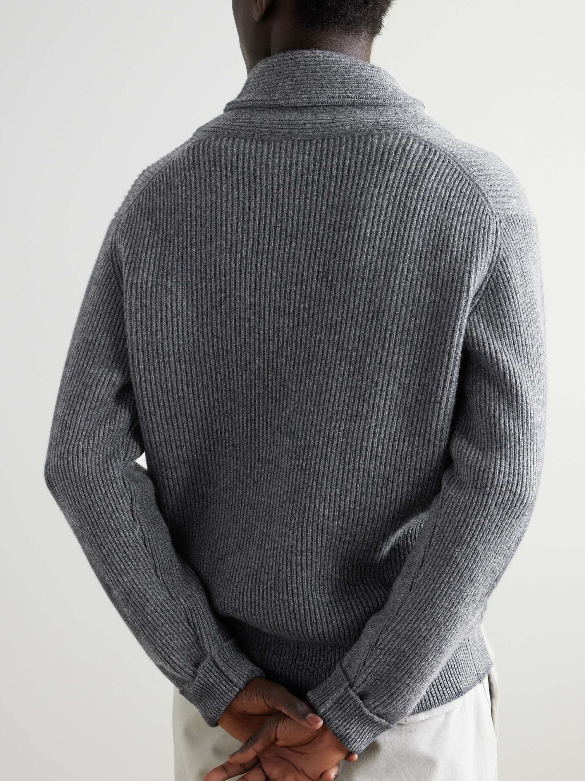 Shawl-Collar Ribbed Cashmere Sweater view