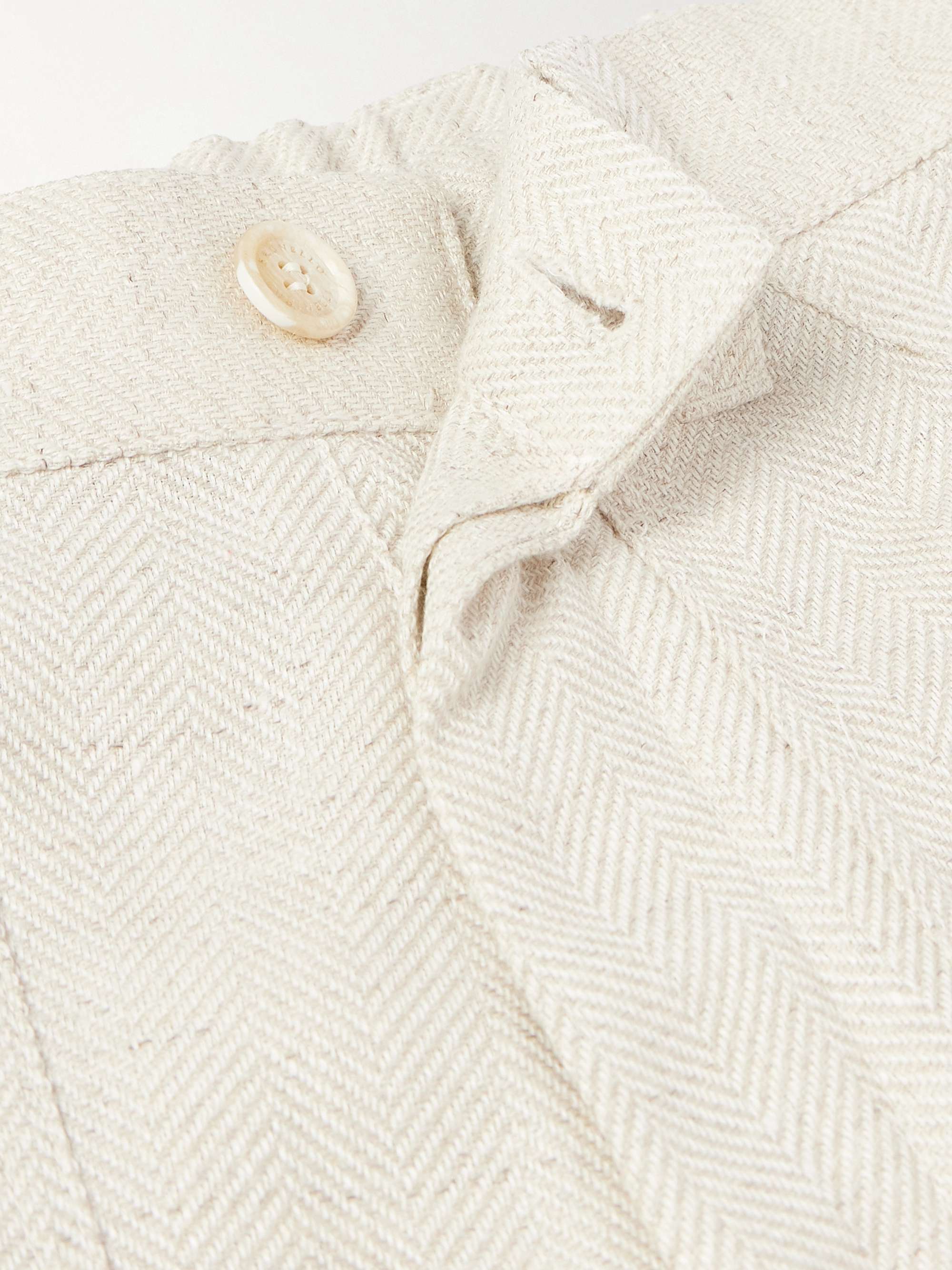 Straight-Leg Herringbone Linen, Silk, Wool and Cotton-Blend Trousers view