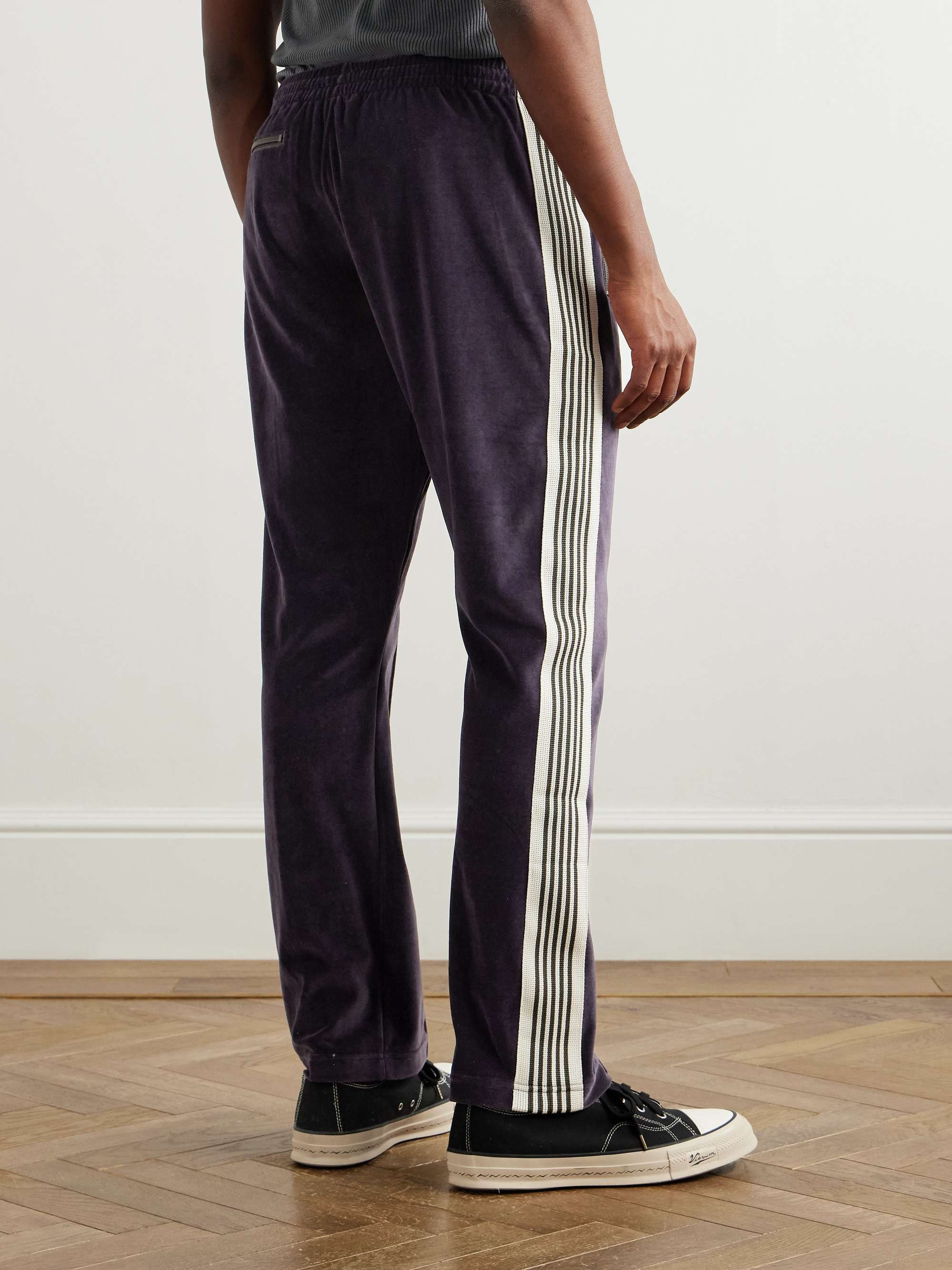 Logo-Embroidered Striped Cotton-Blend Velour Track Pants view