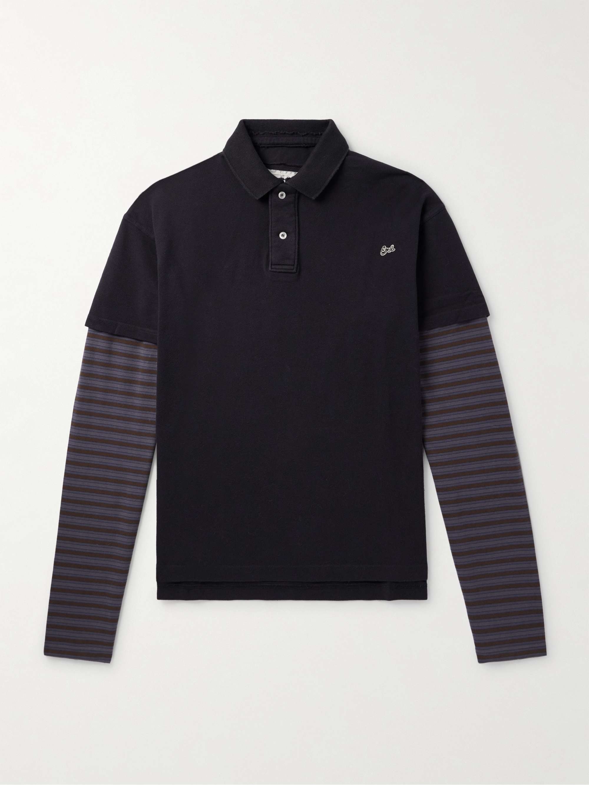Layered Striped Jersey-Trimmed Cotton-Piqué Polo Shirt view