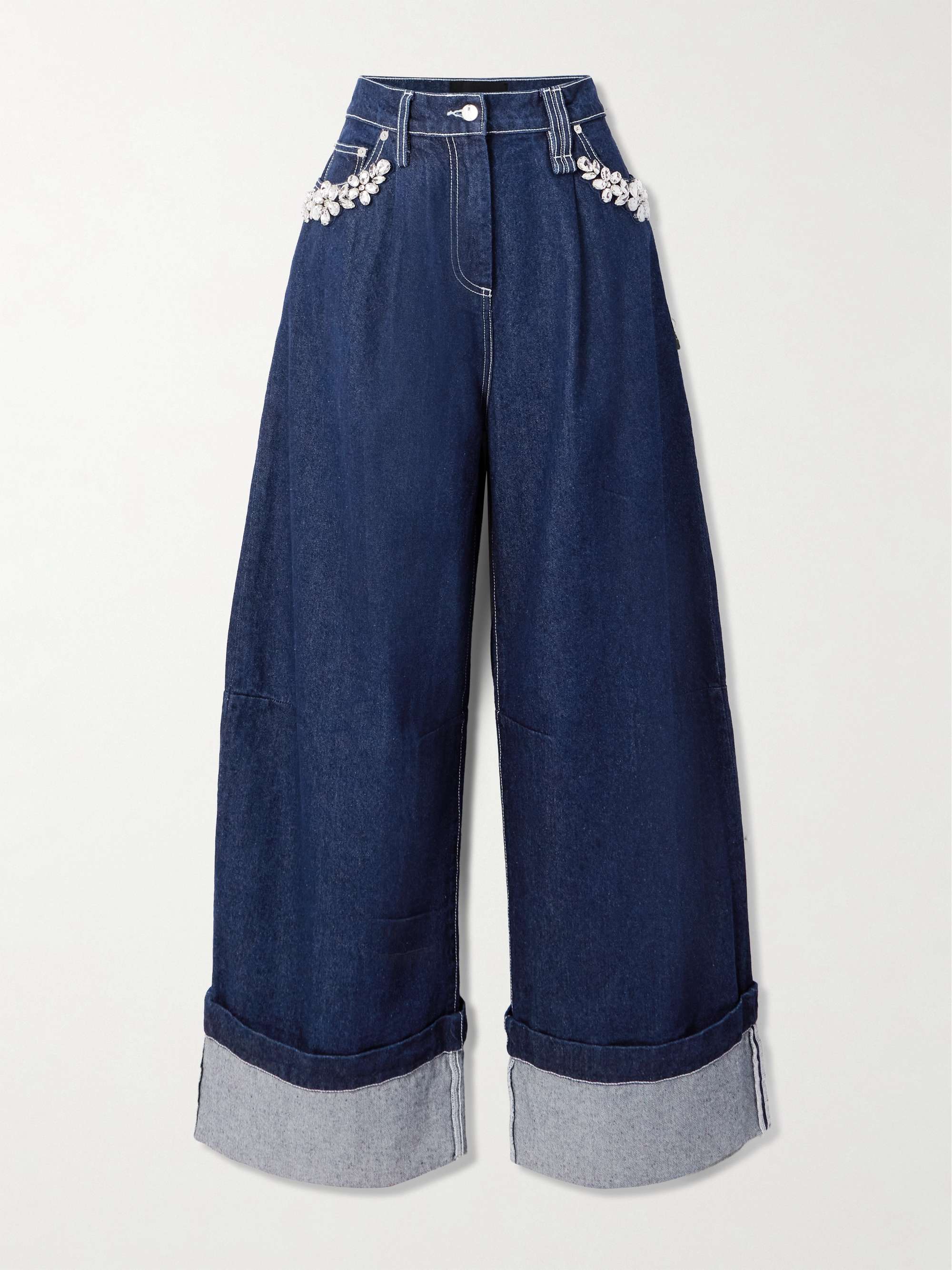 Crystal-embellished mid-rise wide-leg jeans view