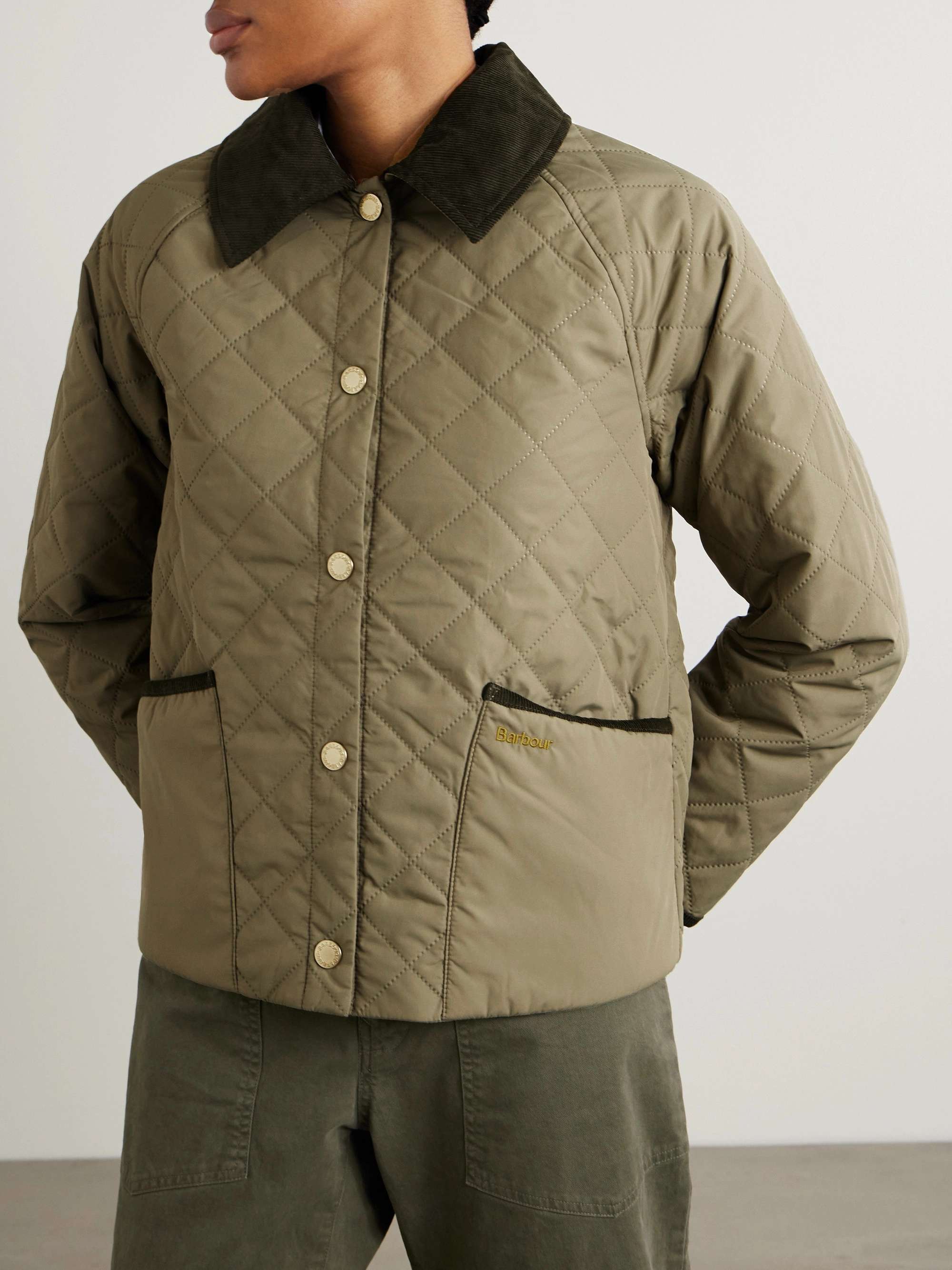 Anise corduroy-trimmed cropped quilted shell jacket view