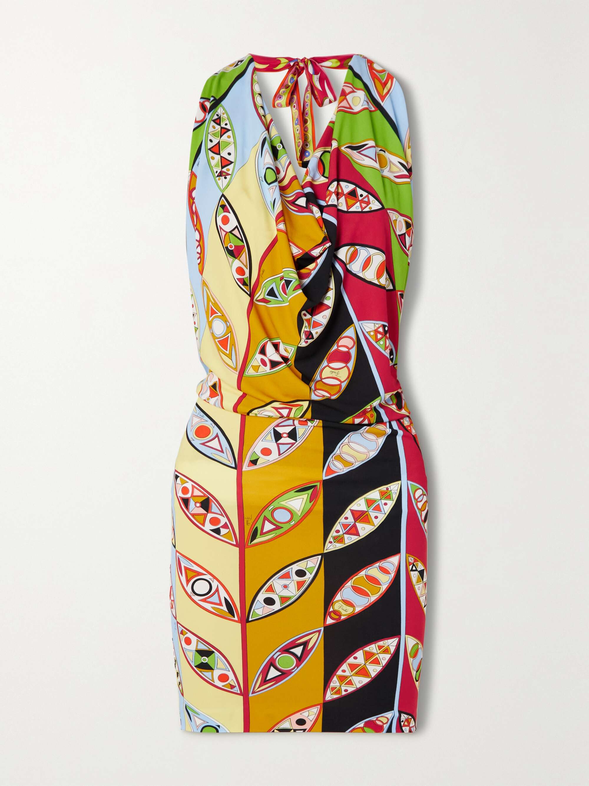 Printed satin-crepe halterneck mini dress view