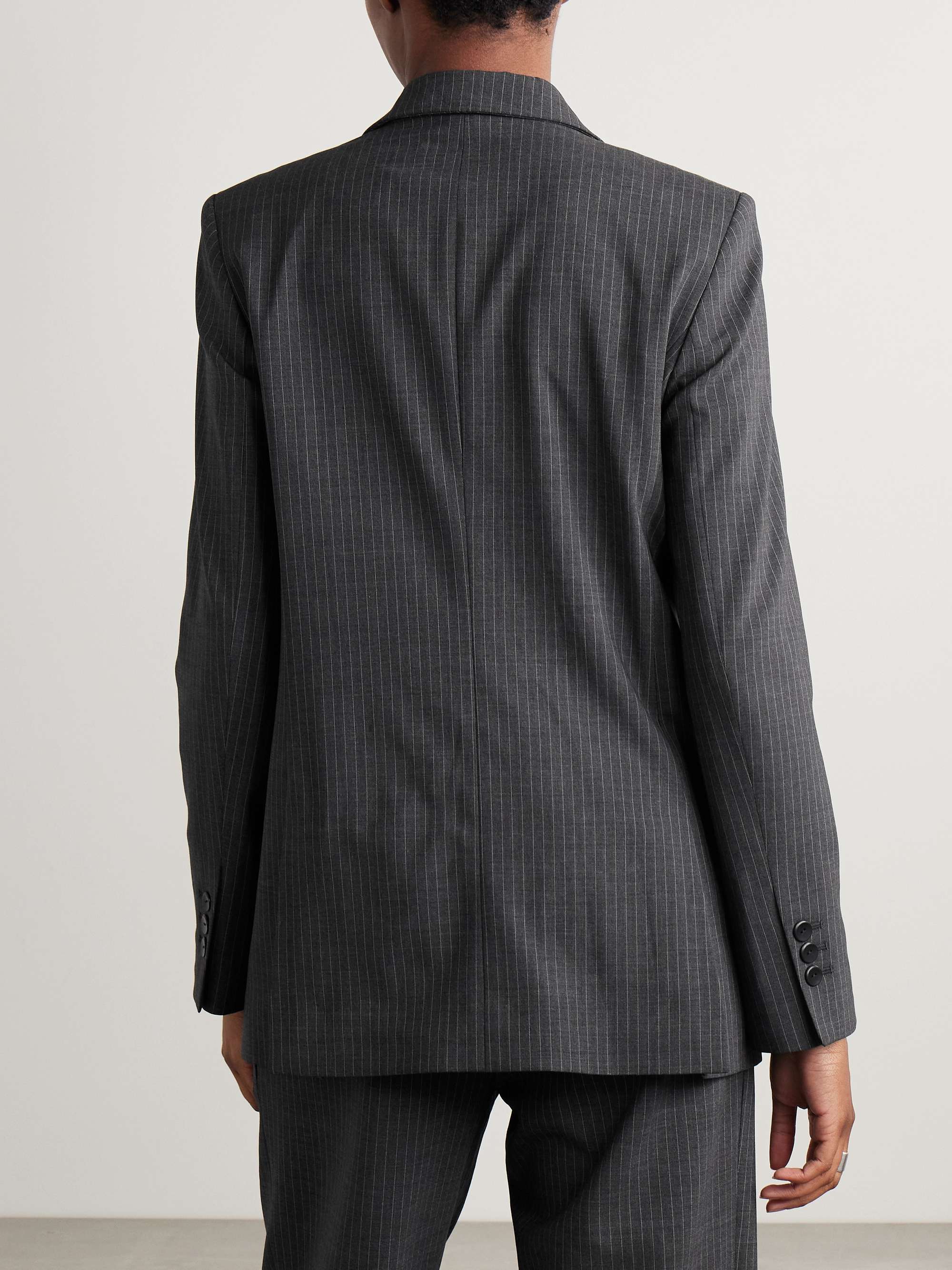 Double-breasted draped pinstriped wool-blend blazer view