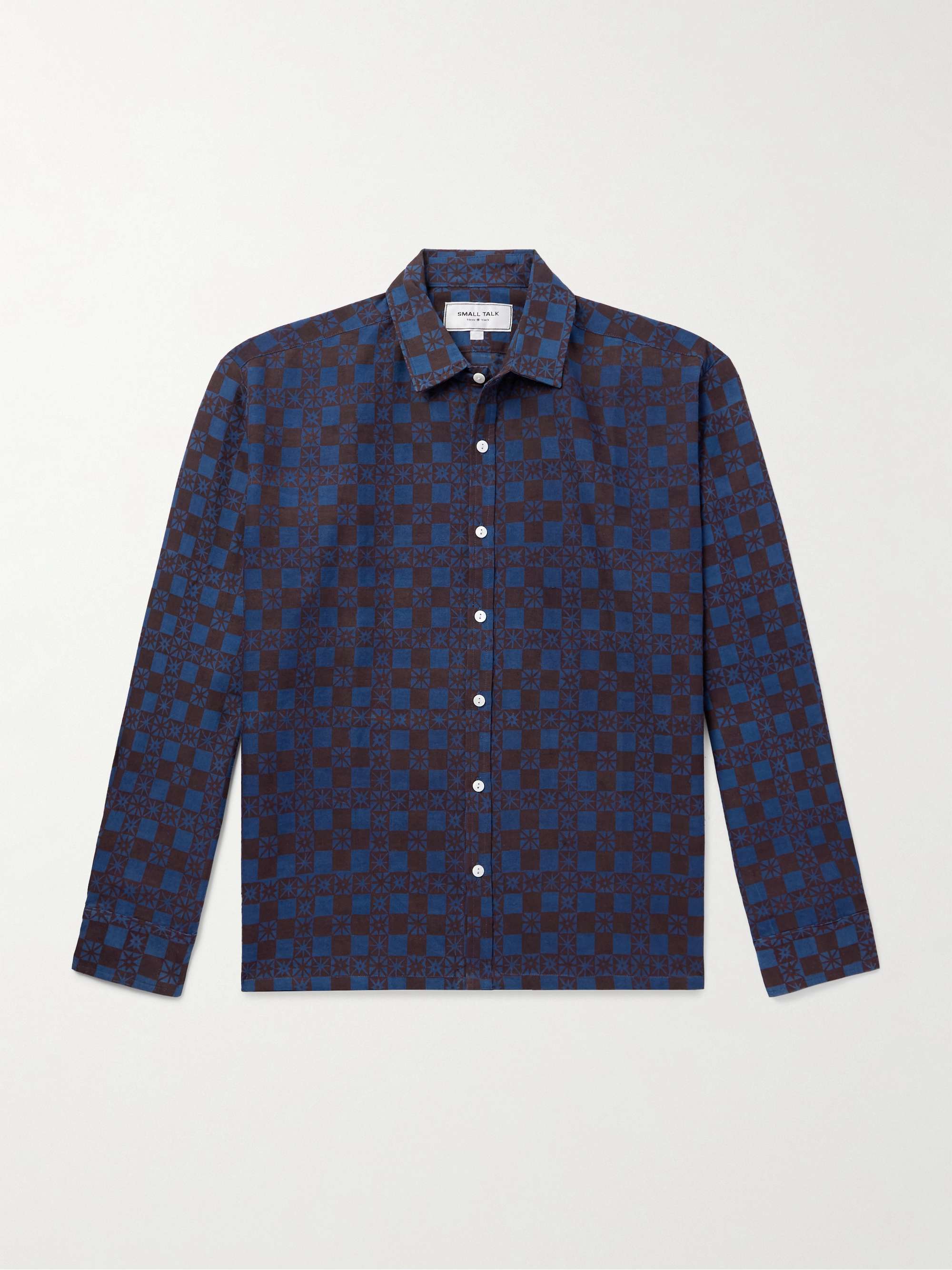 Spread-Collar Gingham Cotton and Linen-Blend Shirt view