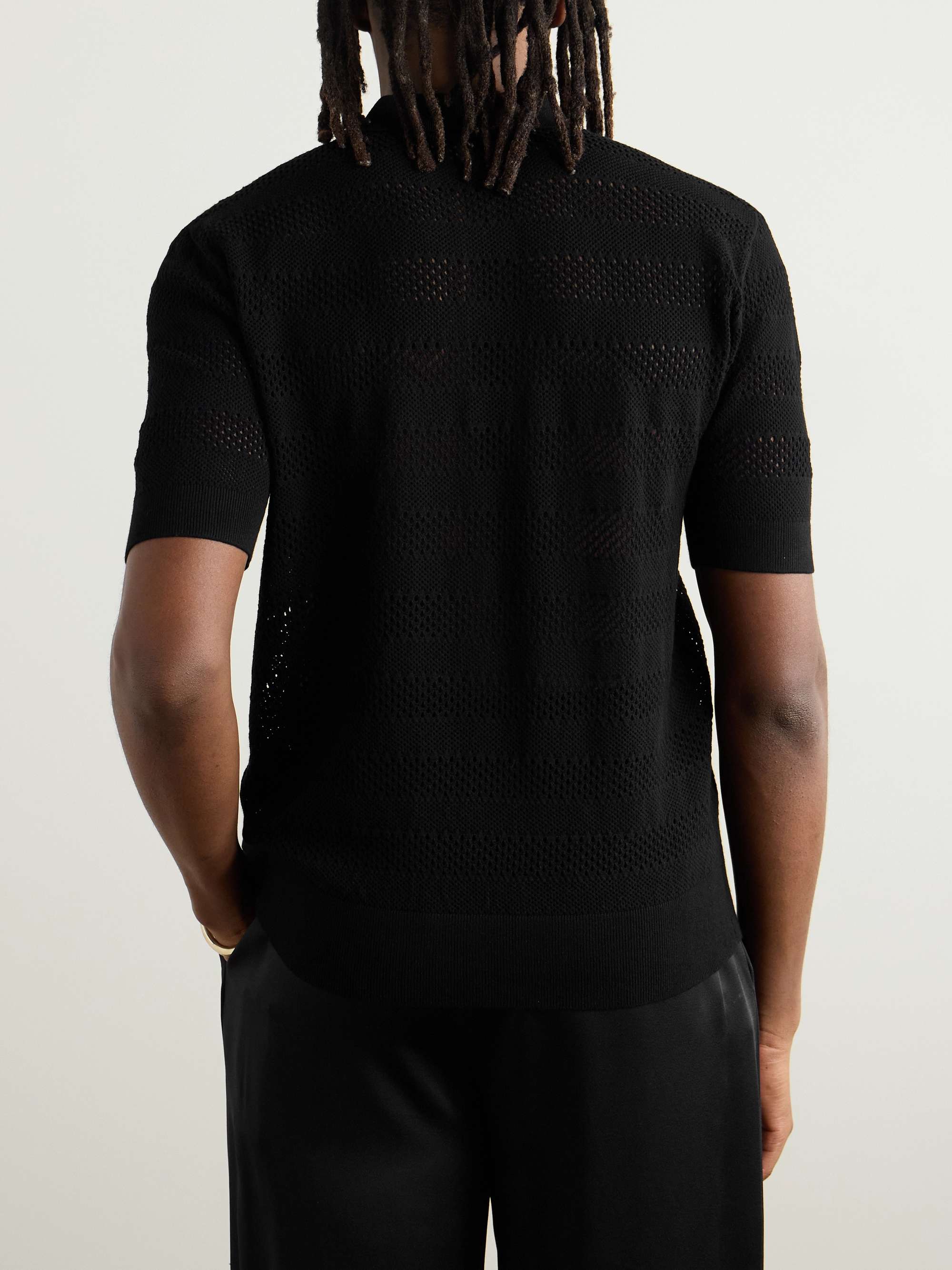 Slim-Fit Striped Pointelle-Knit Polo Shirt view