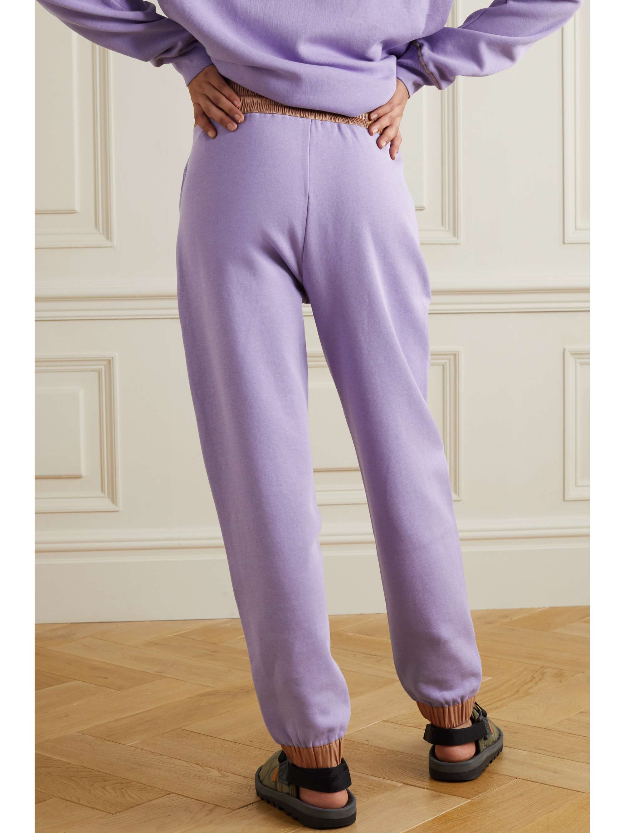 Faux leather-trimmed cotton-blend jersey track pants view