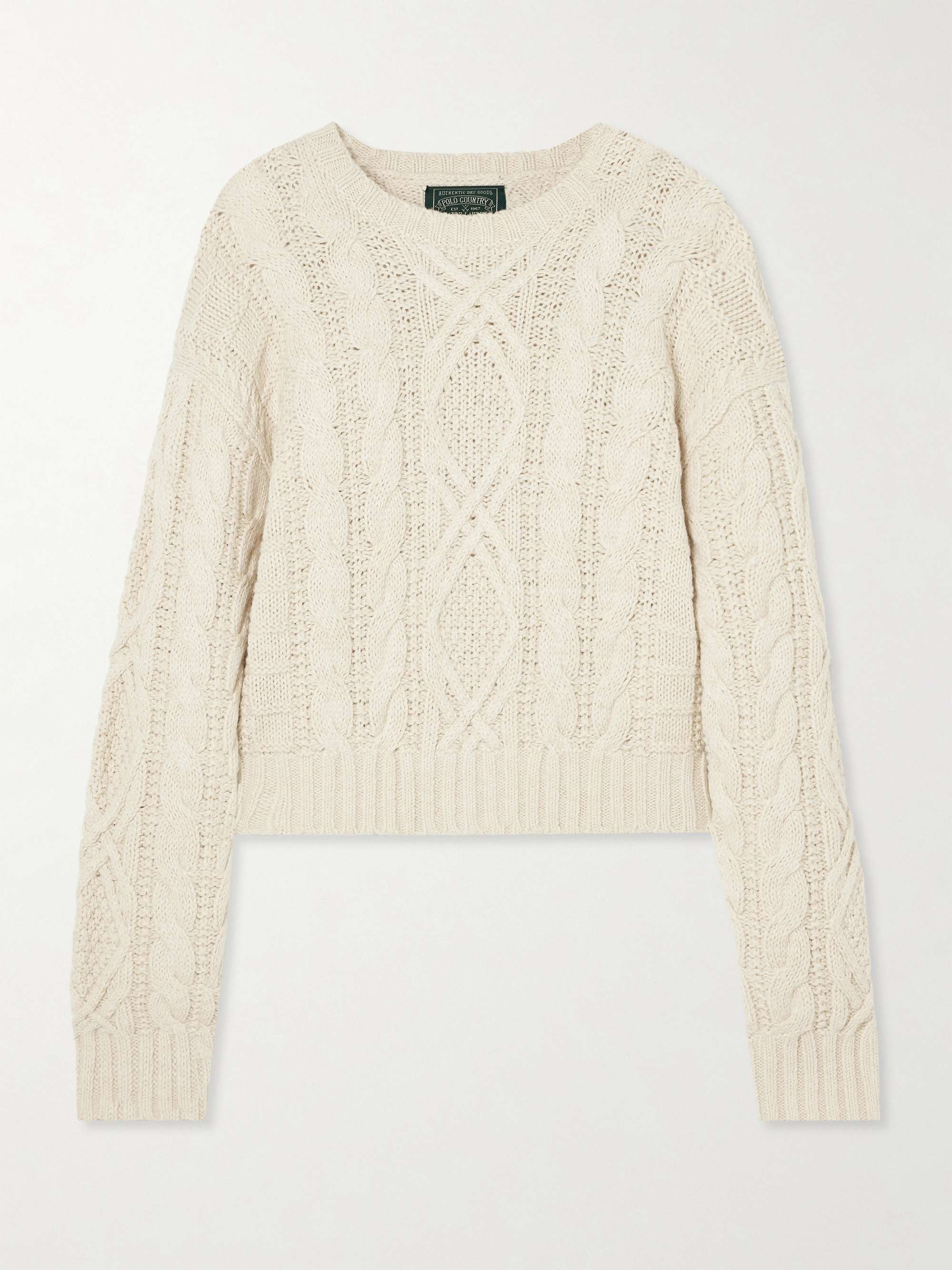 Cropped cable-knit cotton, wool and hemp-blend sweater view