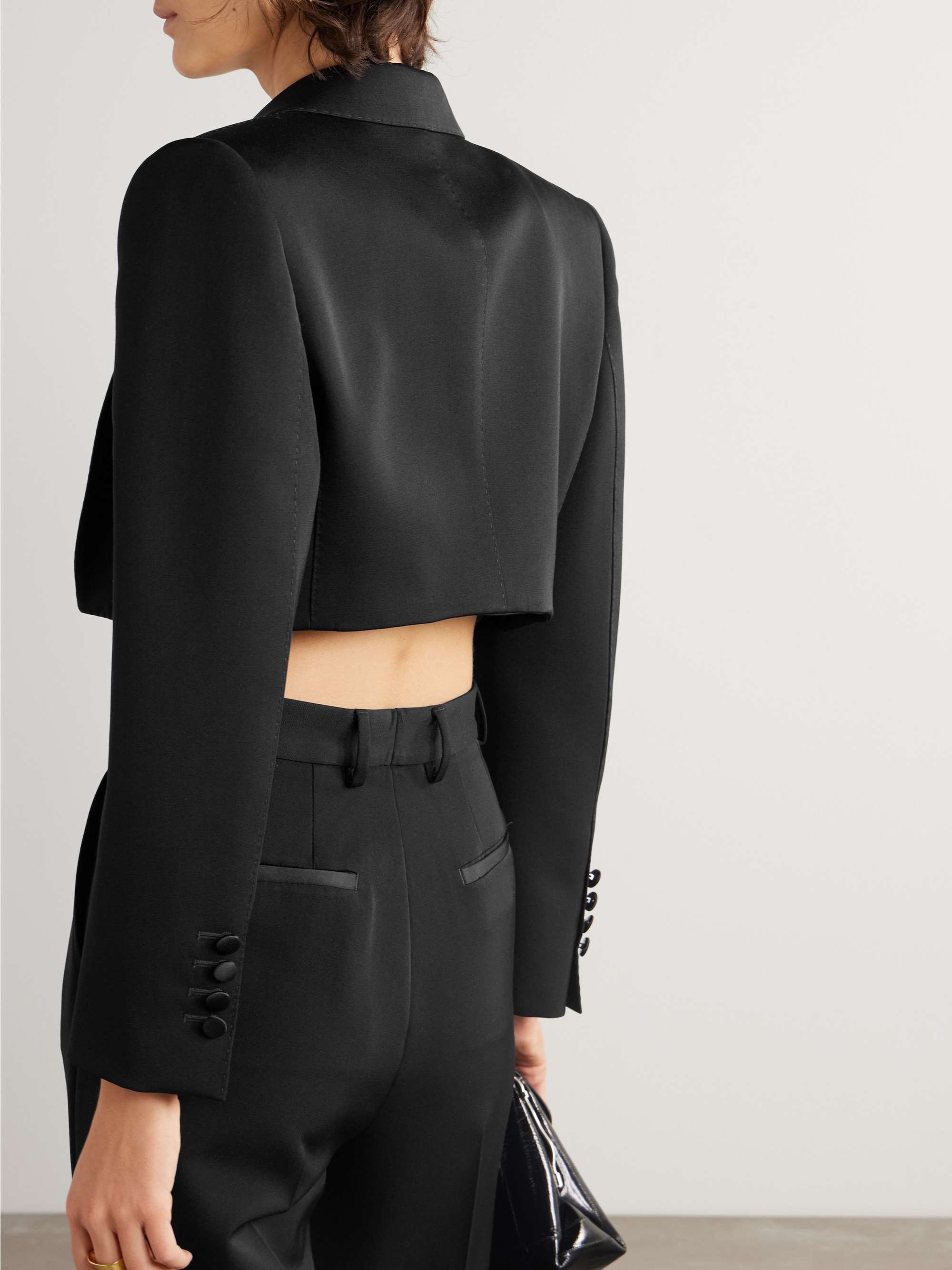 Cropped satin-trimmed wool-blend gabardine blazer view