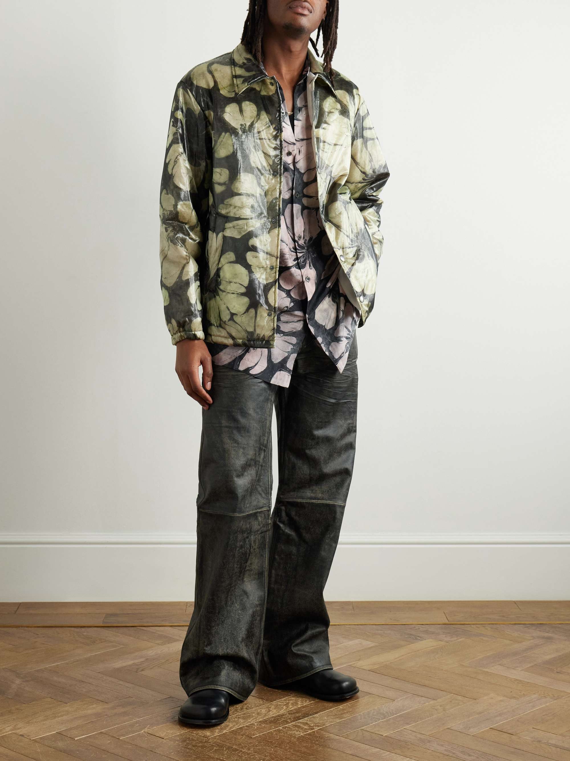 Padded Floral-Print Organza Coach Jacket view