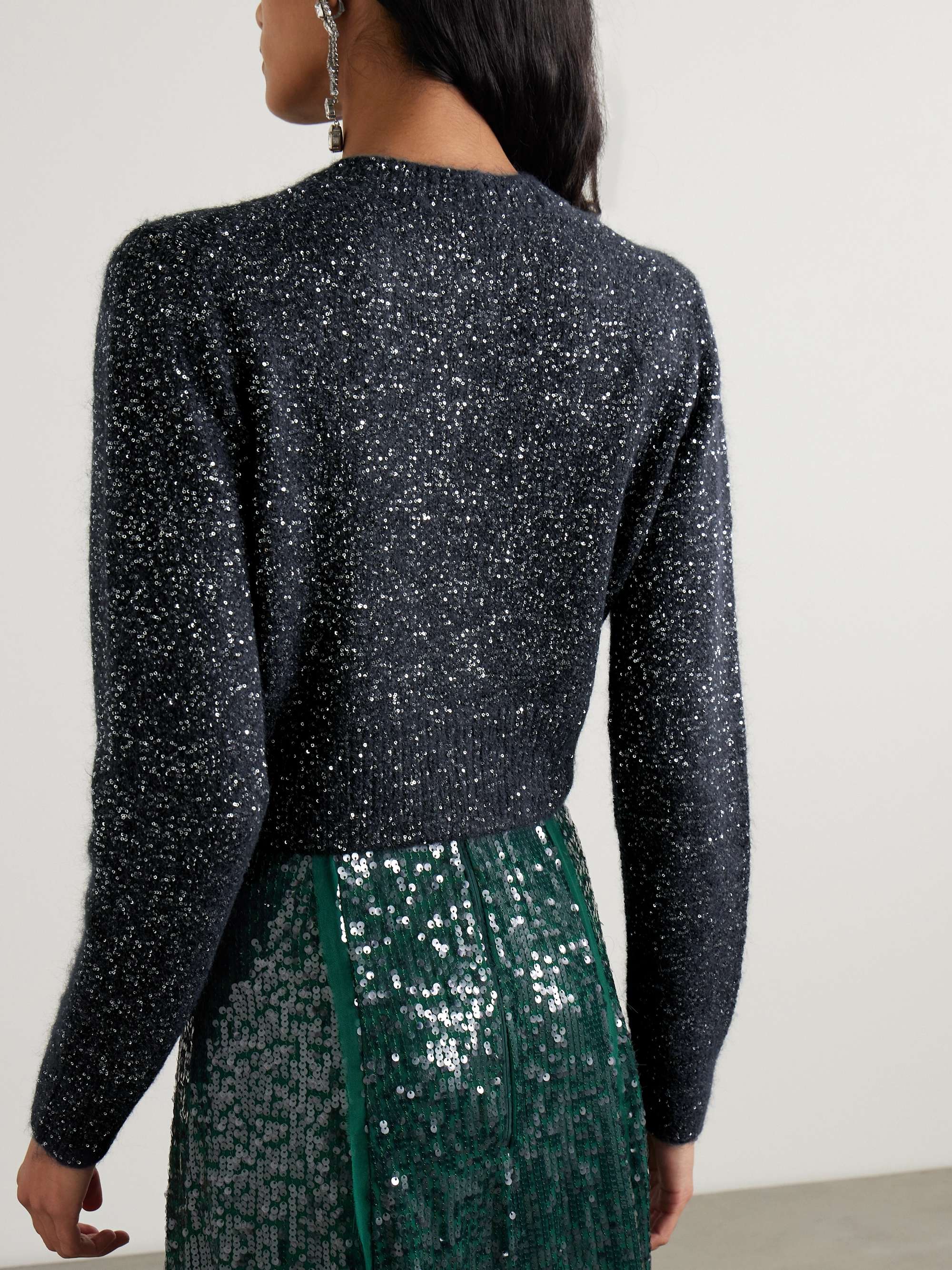 Cropped embellished sequined alpaca-blend cardigan view