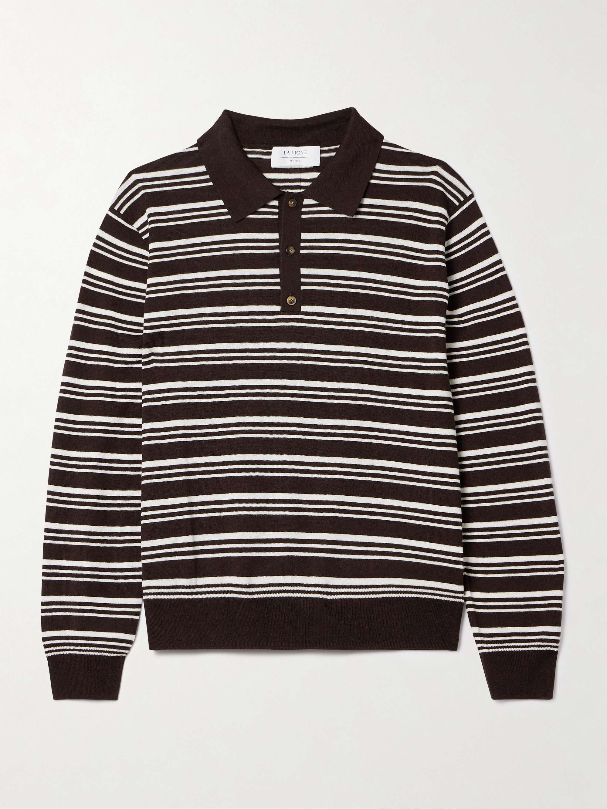 Striped silk, wool and cashmere-blend polo sweater view