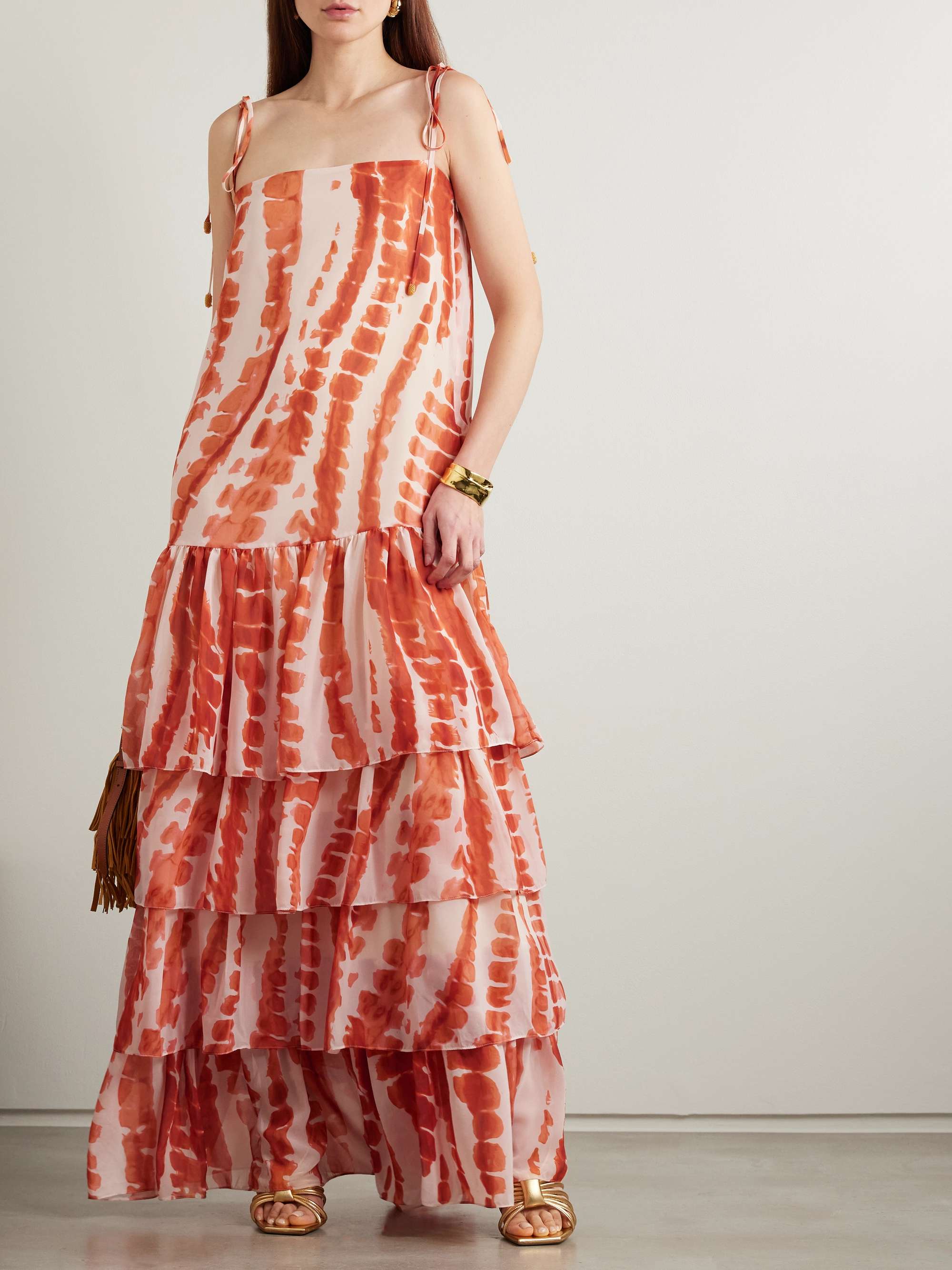 Tha embellished tiered printed recycled-chiffon maxi dress view